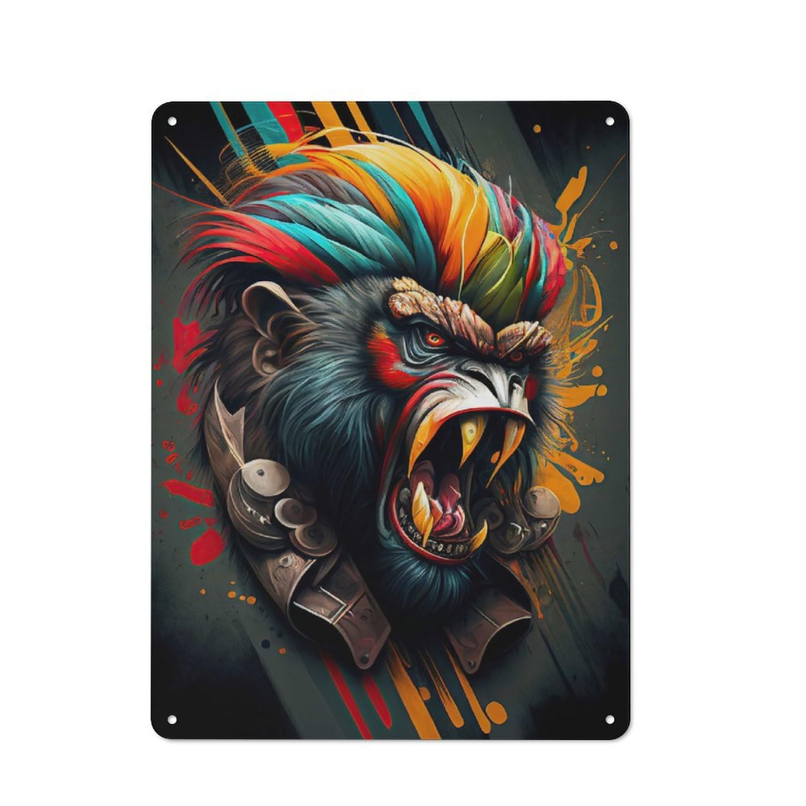 Junmoney The Wild Monkey Metal Wall Sign 40X30cm Featuring For Garage Or Workshop, For Garage, Workshop And Man Cave Decoration