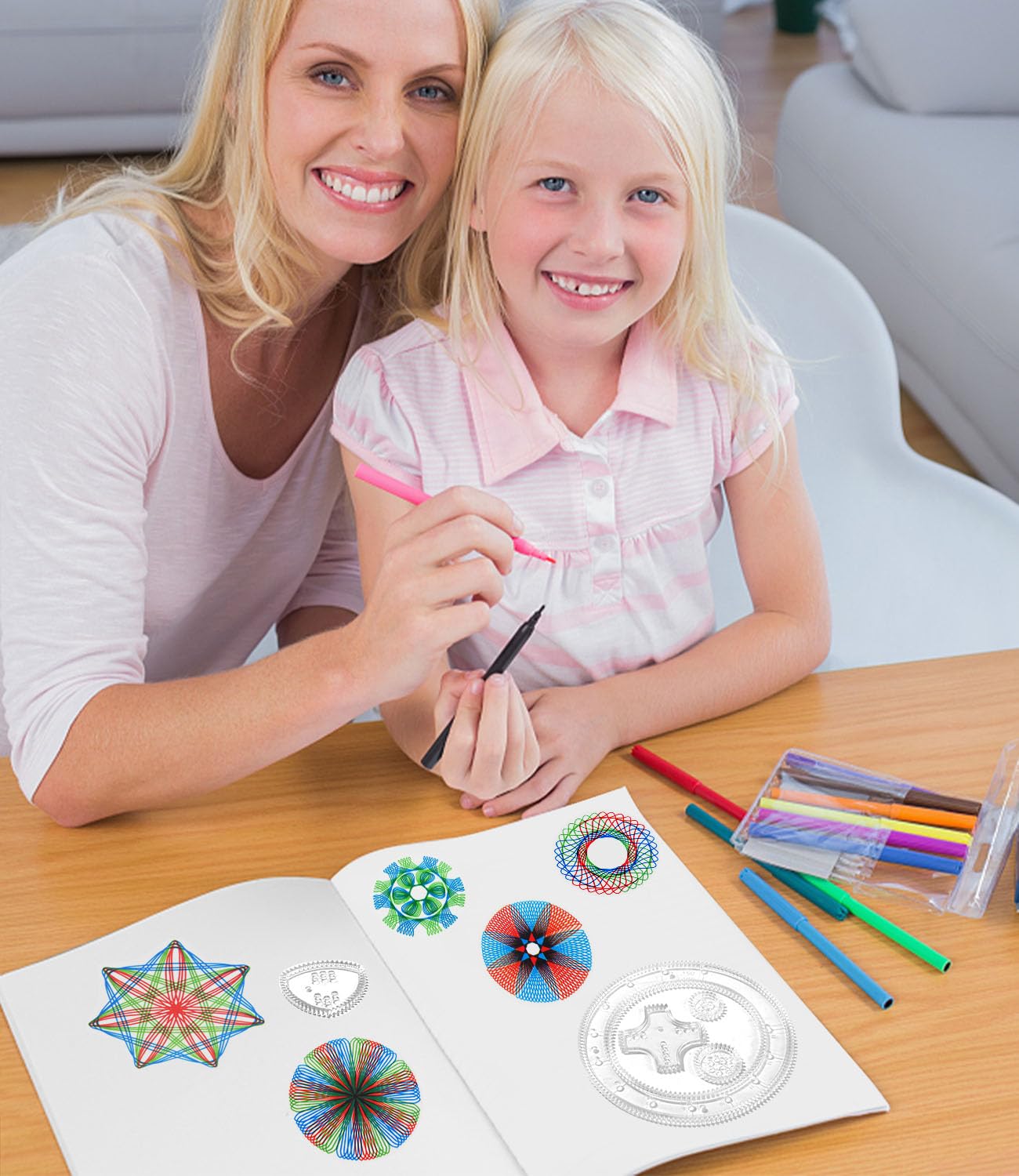 LEAZZLE Spirograph, Juego de Espiral, 28 Piezas Juego de Regla de Dibujo de Engranajes, Espirografo Niñosa, Juego Creativo de Mandalas,Spirograph Deluxe Set, Juegos para Pintar Niños y Adultos