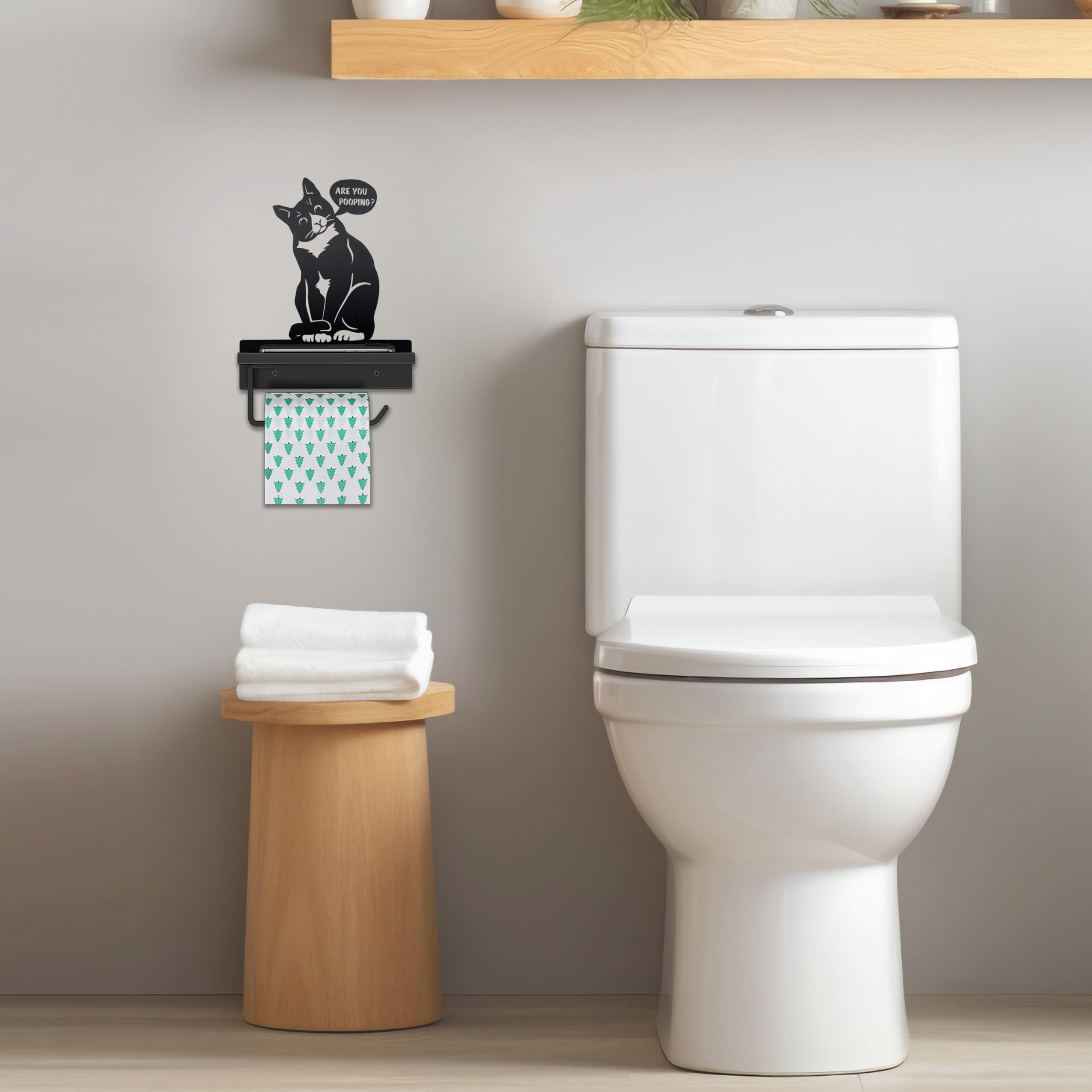 Funny Cat Toilet Paper Holder with Shelf, Farmhouse Bathroom Decor for Home — Amazon image 2