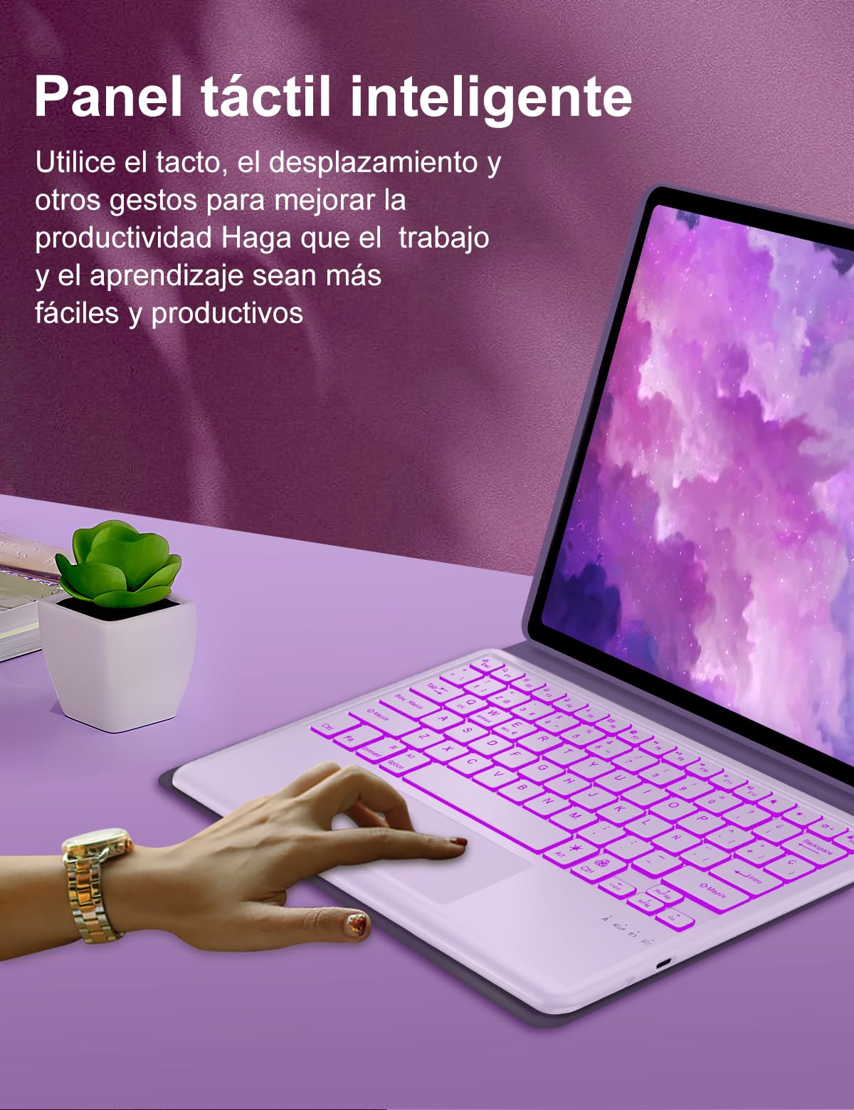 Funda con Teclado para Honor Magic Pad 2 12.3 Pulgadas 2024 | [Español] Retroiluminado Bluetooth Magnéticamente Teclado con Funda Delgada y Touchpad para Tablet Honor Magic Pad 2, Lavanda