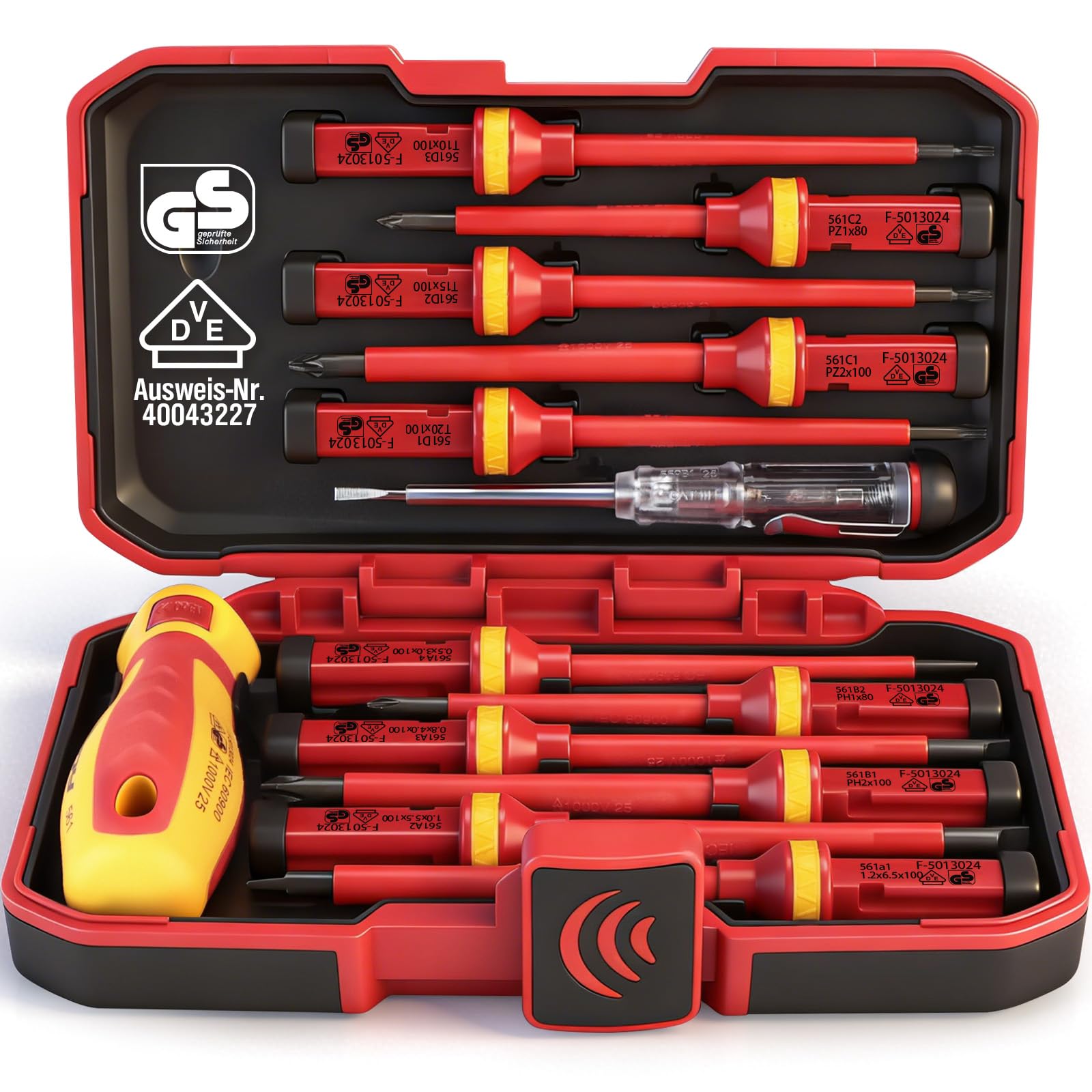 1000V Insulated Electrician Screwdriver Set - 13-Piece Professional Electrical Tools Screwdriver Set Insulation Handle CRV Steel Magnetic Phillips Slotted Pozi Torx Tips VDE & GS Certified