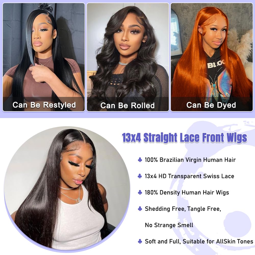 13x4 Body Wave Lace Front Wigs Human Hair Pre Plucked 180 Density HD Transparent Lace Frontal Wigs with Baby Hair Natural Hairline Gluesless Human Hair Wigs for Women Black 22 Inch - Image 5