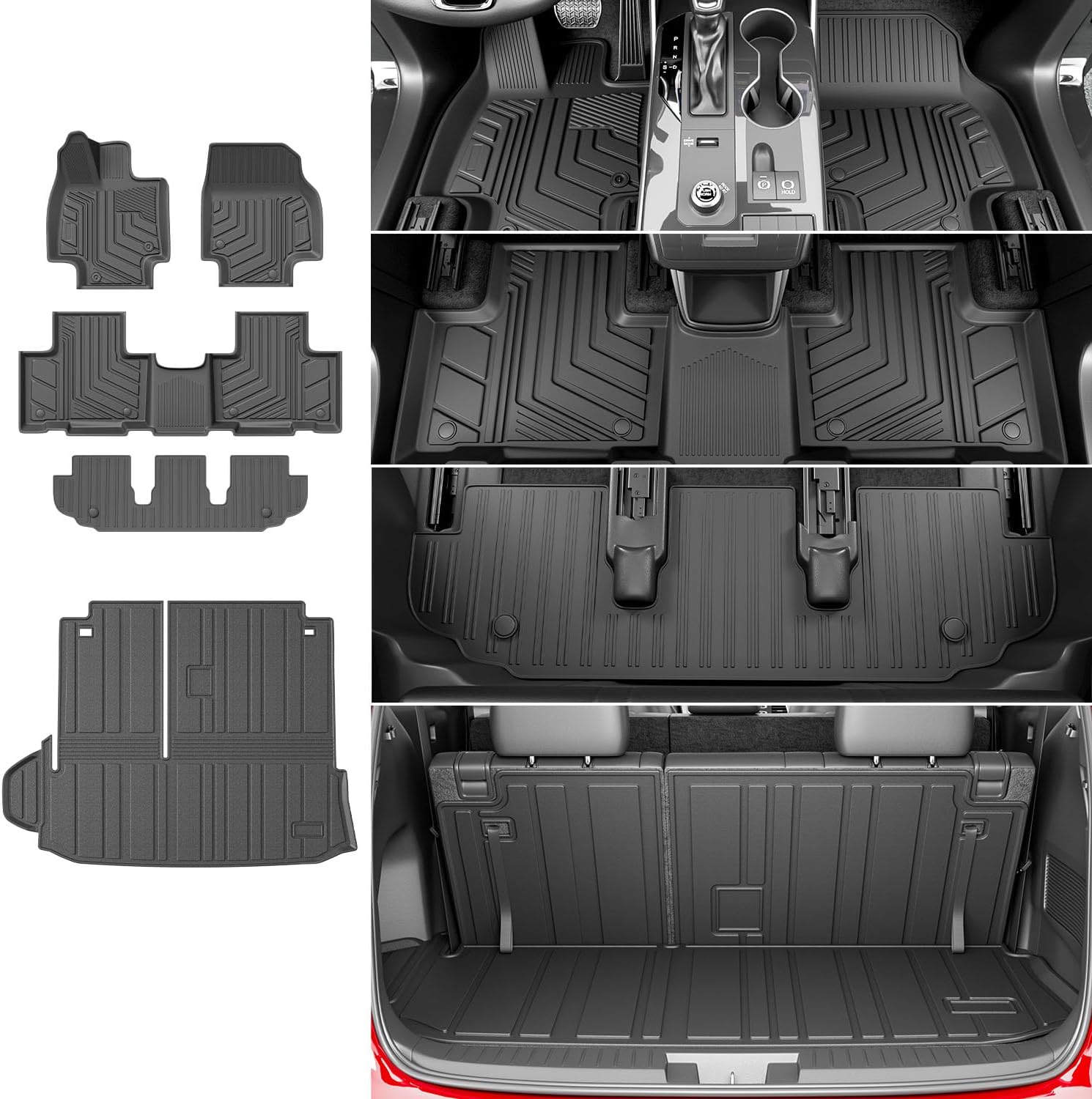 powoq Floor Mat Compatible with 2020-2025 Toyota Highlander Cargo Mat Trunk Liner Cargo Liner Replacement for 2020-2025 Toyota Highlander Accessories Floor Mats+Rear Cargo Mat with Backrest Mat Compatible with 2020-2025 Highlander