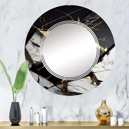Miniatura 2 de DesignQ Abstract Geode Gold IV- Vanity Mirror, Bathroom Mirrors, Wall Mirrors for Living Room, Bedroom - Round Mirror - Large 24'x24', 32'x32'