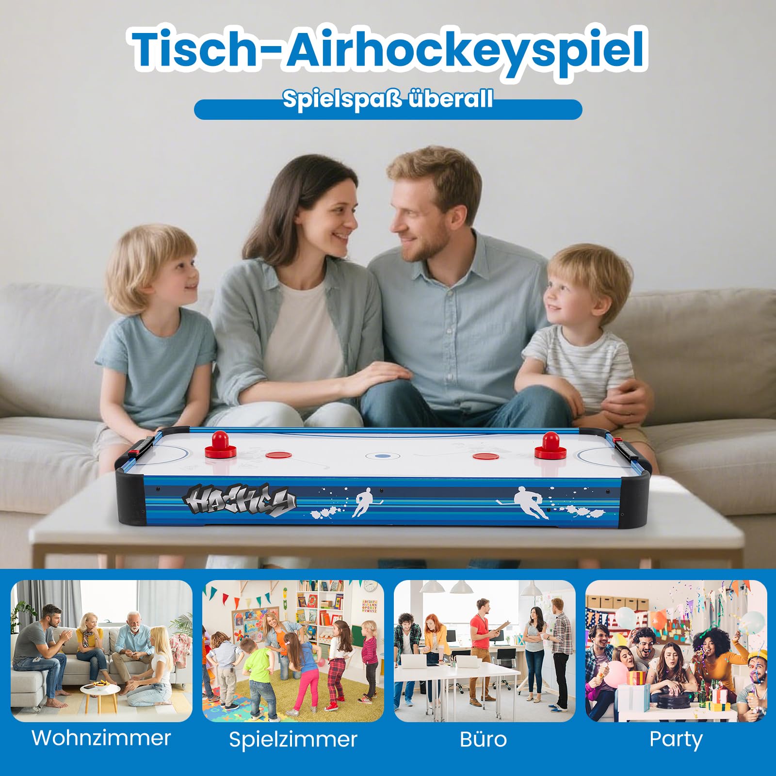 GOPLUS Airhockey Tisch, Air Hockey Spieltisch mit leistungsstarkem 12V Lüfter, 2 Pucks, 2 Schläger, 2 Zählwerke, Lufthockeytisch für Erwachsene und Kinder, Spielzimmer, Wohnzimmer, Büro
