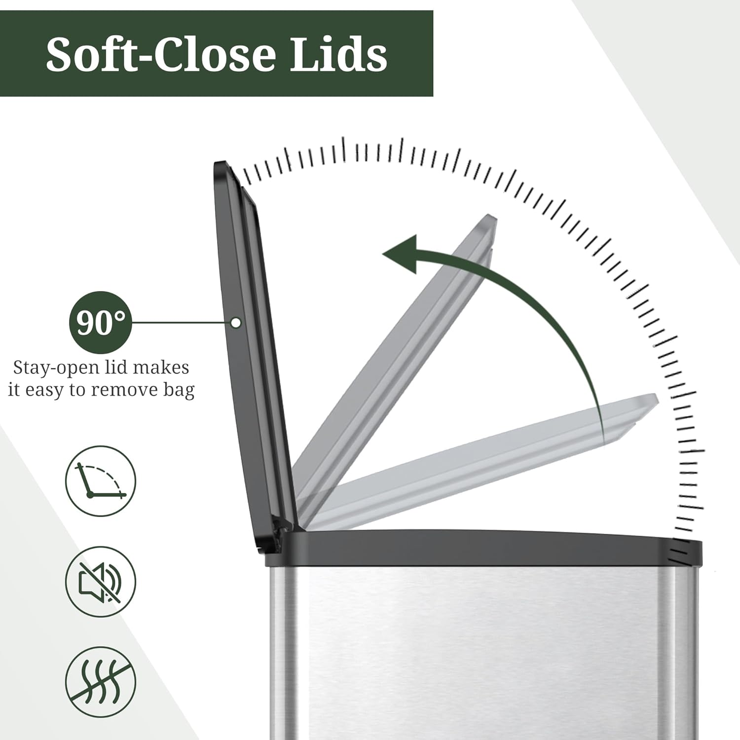 Kitchen Trash Can, 16 Gallon Dual Compartment Garbage Bin with Quiet Close Foot Pedal, Stainless Steel