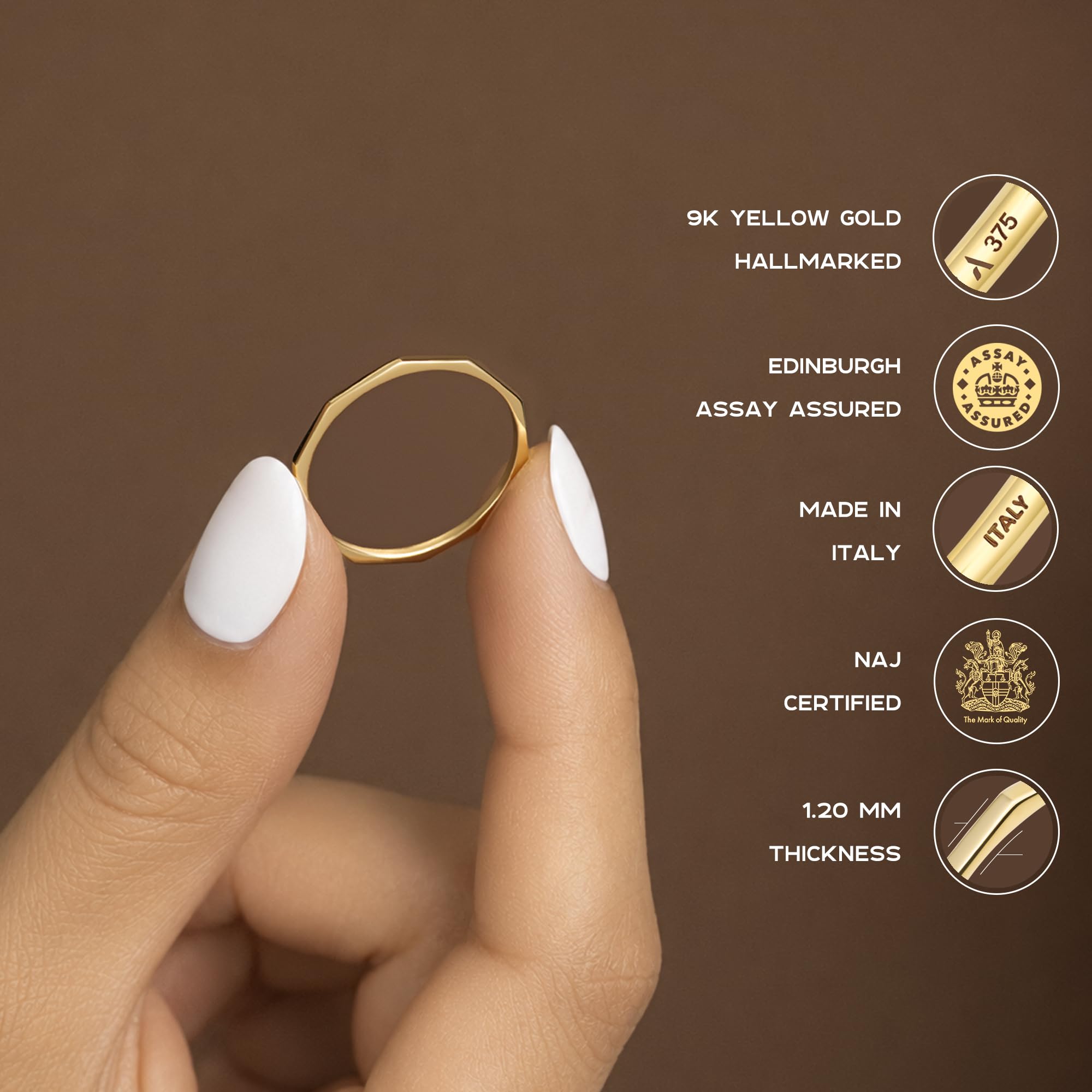 Amberta Anello Donna Oro Massiccio 9 Carati Italiano, Anello Sottile Oro Giallo 1 mm Impilabile, Fedina Minimalista Pollice Mignolo