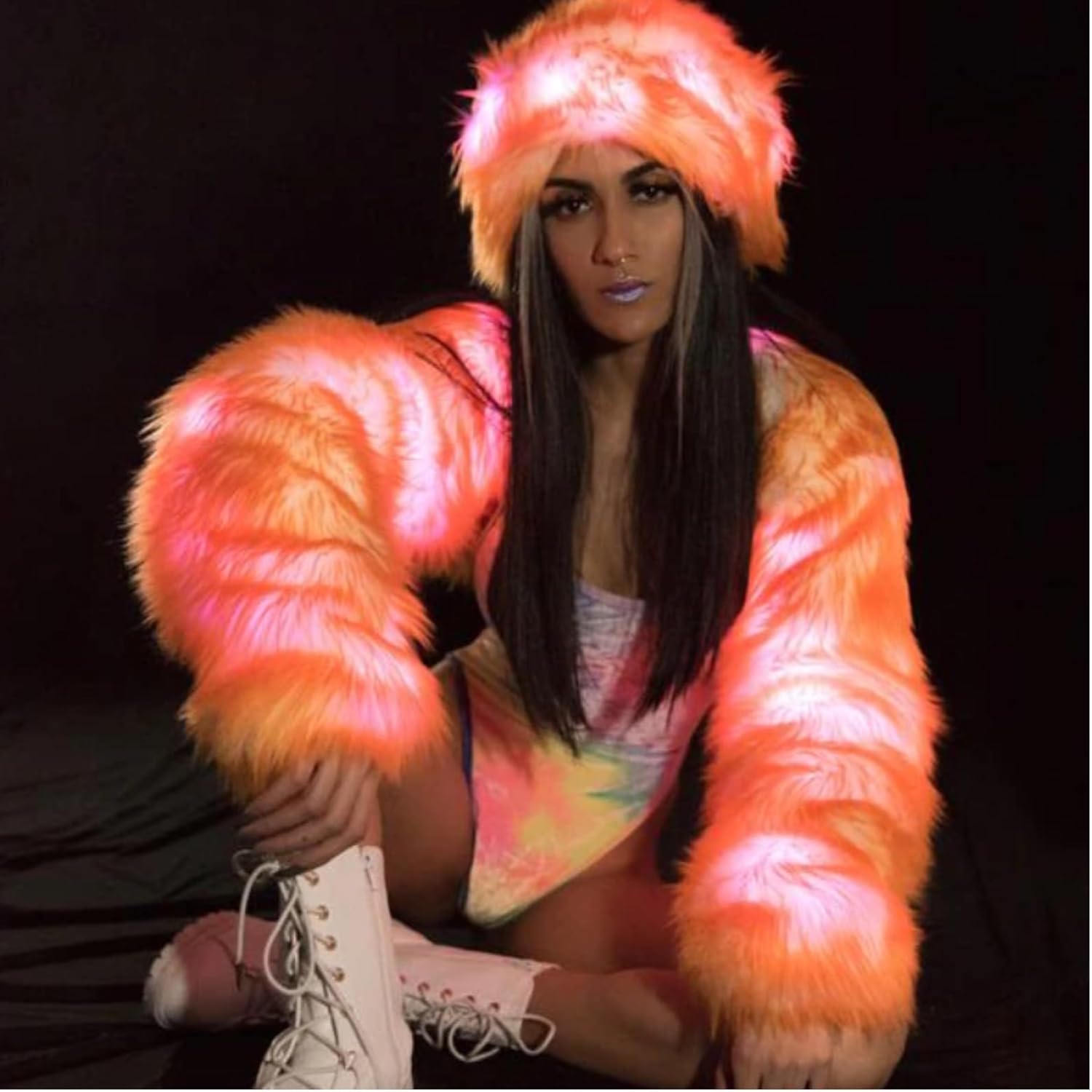 Light Up Jacket RuiJinGen LED Jacket Light Up Coat Faux Fur