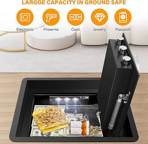 Miniatura 4 de Cajas fuertes de suelo para incendios e impermeables en el hogar, resistentes en el suelo con cerradura y llave electrónica, segura para el suelo