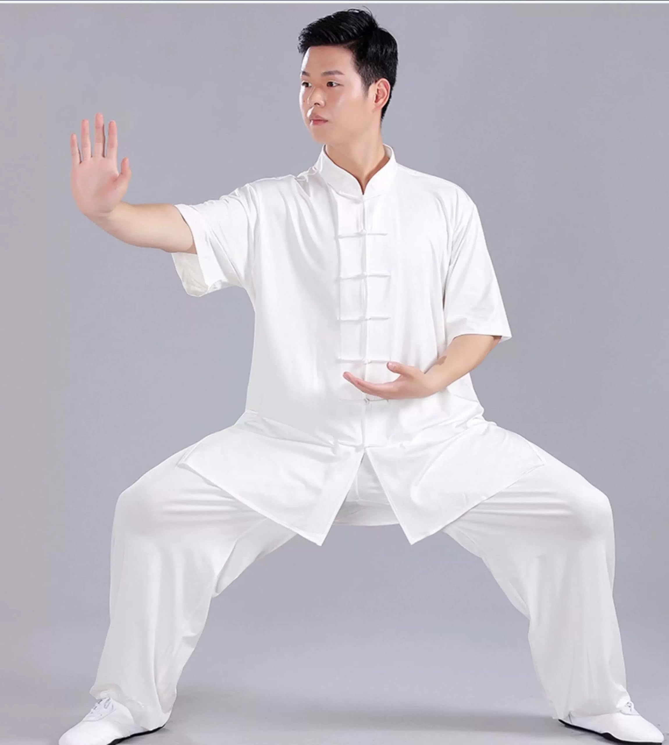 Herren Tai Chi Anzug Kurzarm Kung Fu Kleidung Traditionelle Chinesische Kampfkunst Uniform Trainingsanzug mit Hose für Tai Chi, Qigong, Meditation und Yoga
