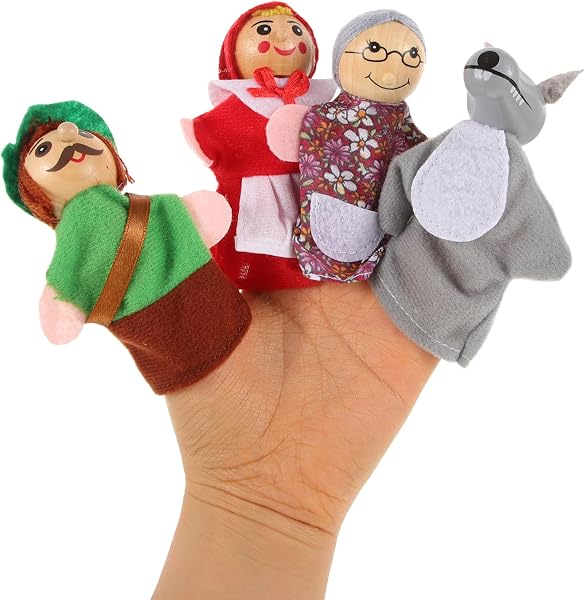 Healifty Ensemble De 4 Marionnettes À Doigts Le Petit Chaperon Rouge : Marionnettes À Doigts Familiales pour Articles De Fête Jouets De Bain Éducatifs pour L'Heure du Conte Jouets De - 1