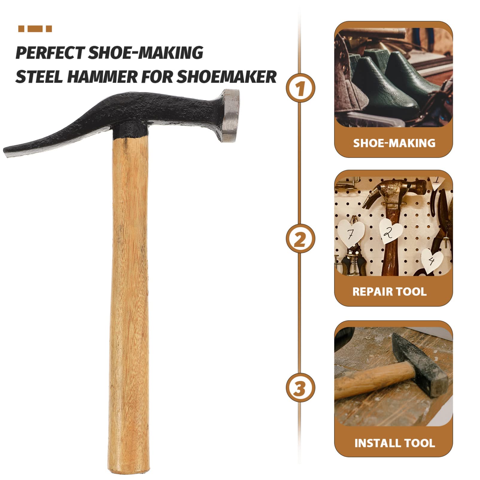 NULYLU Shoe Maker Tools Essential Repair Supplies Lightweight Shoemakers Hammer Comfortable Grip Wood Handle Tack Hammer