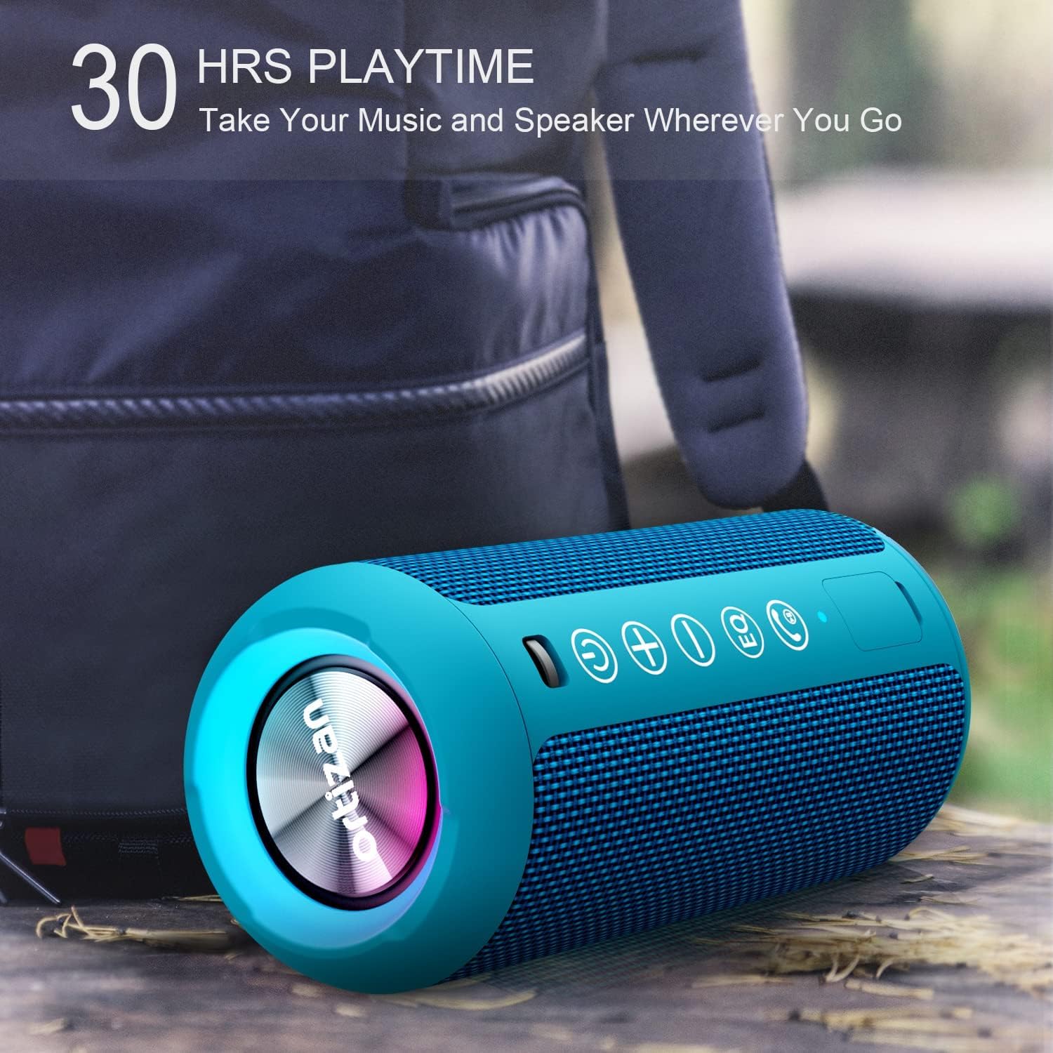 Ortizan Głośnik Bluetooth ze światłem LED, mini, przenośny, funkcja głośnomówiąca, bezprzewodowy, wodoodporność IPX7, dźwięk przestrzenny 360°, z AUX, TF, do użytku na zewnątrz