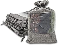 Vista 23 de 12 paquetes de grandes bolsas de regalo de arpillera de lino y organza con cordones (16.5x21.5 cm, beige/plata de lunares) - Favores de fiesta