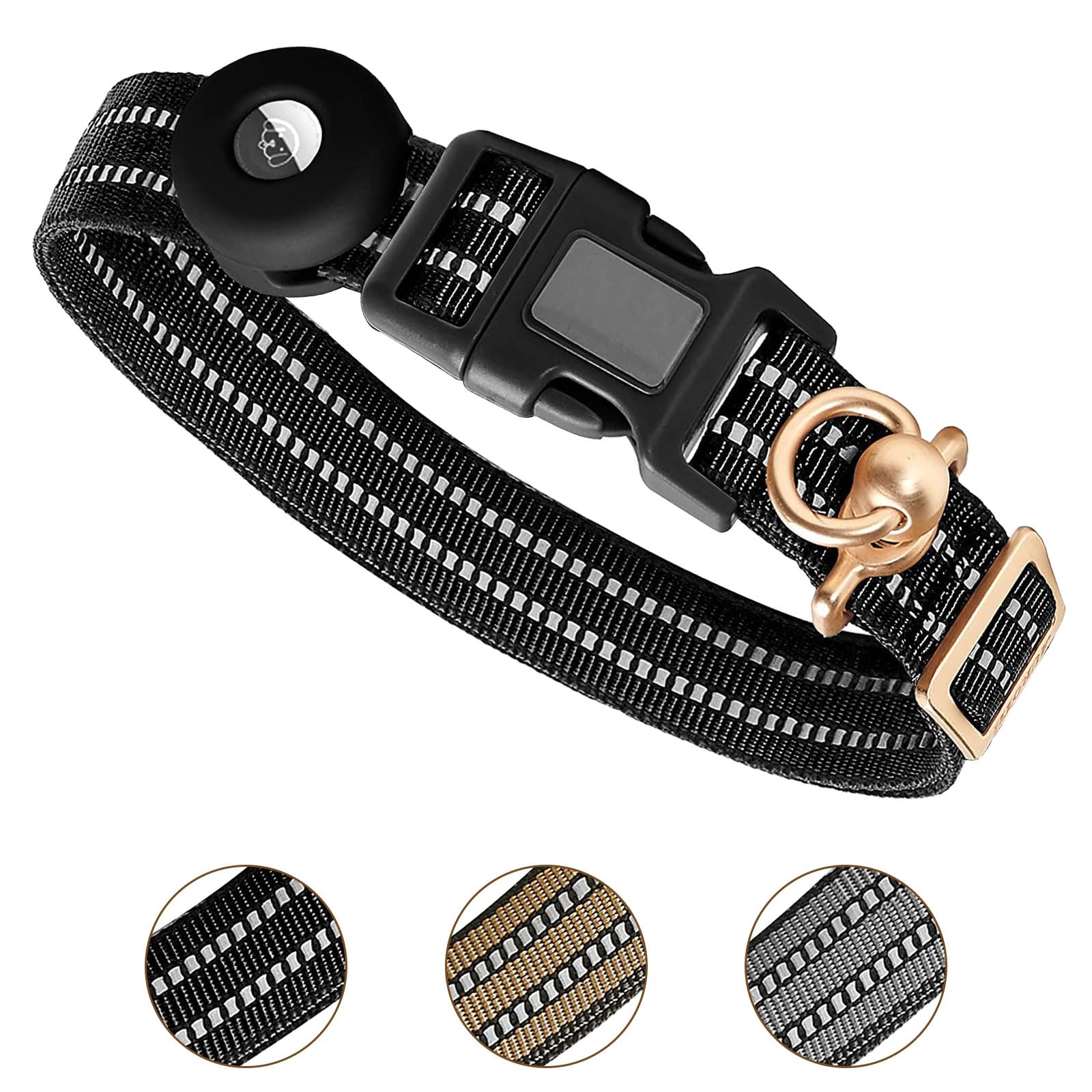 Ledeak Tactical Dog Collar for AirTag Waterproof Nylon Dog Collars with Silicone Protective Case for Apple Airtag Reflective Adjustable Durable Dog Collar for Medium Large Dogs (Black