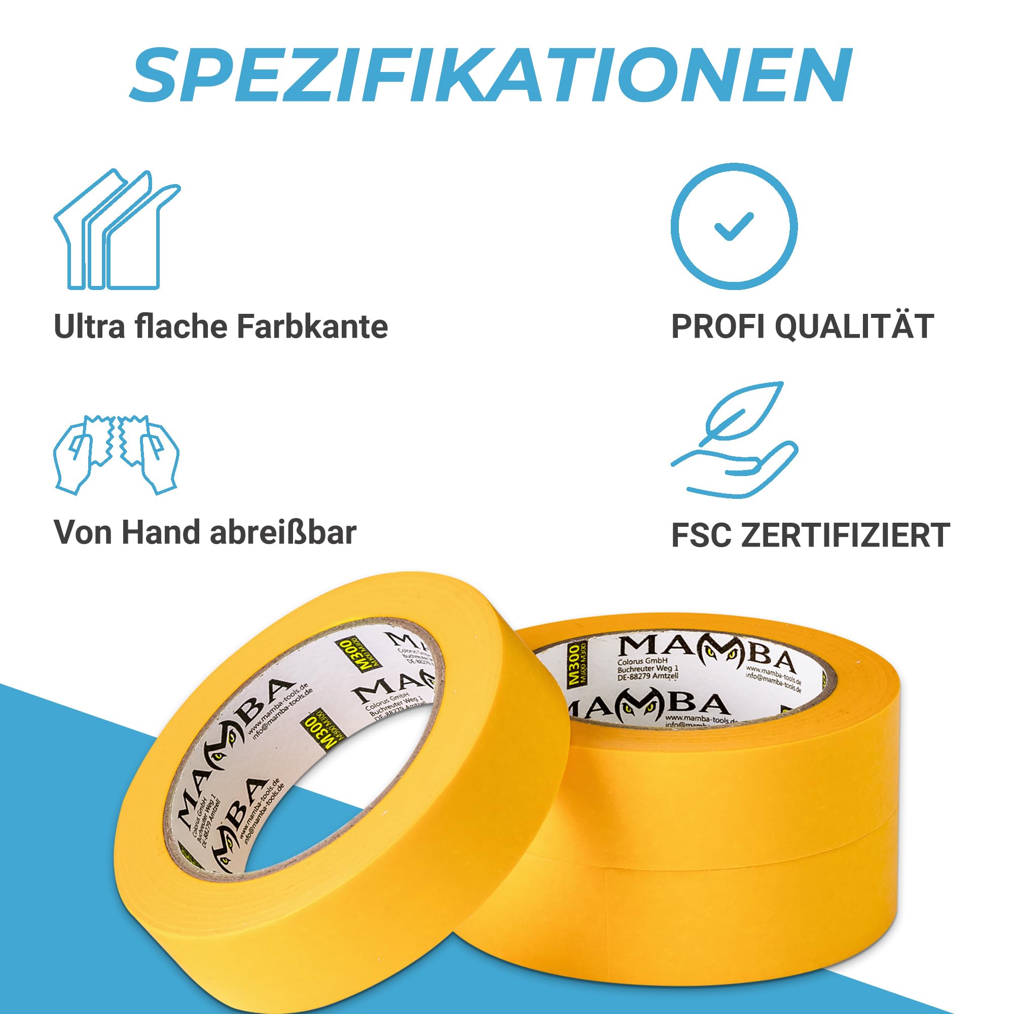 Mamba Goldband Malerkrepp Kreppband 40x Malerband 30 mm x 50 m Profi Abdeckband Malertape Klebeband Washi Tape Gold Papiertape Selbstklebend