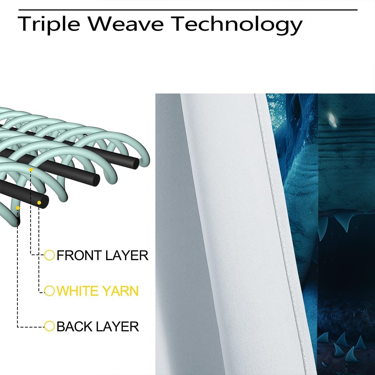 Underwater Shark Blackout Curtains for Girls Boy Home Decor, 3D Ocean Great White Shark Blue Grommet Thermal Insulated Drapes Darkening Window Curtain for Bedroom Living Room, 63 x 63 Inch