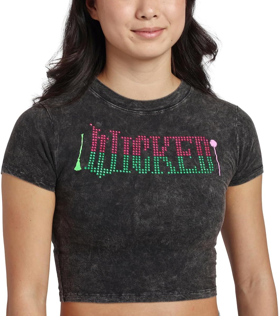 Bioworld Wicked Part 1 Two-Tone Movie Logo Women's Crew Neck Short Sleeve Cropped Baby Tee - Image 4