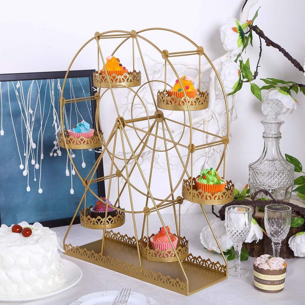23-Inch tall Gold Rotating Ferris Wheel Metal Cupcake Holders Stand - Birthday Party Wedding Reception Event Decorations