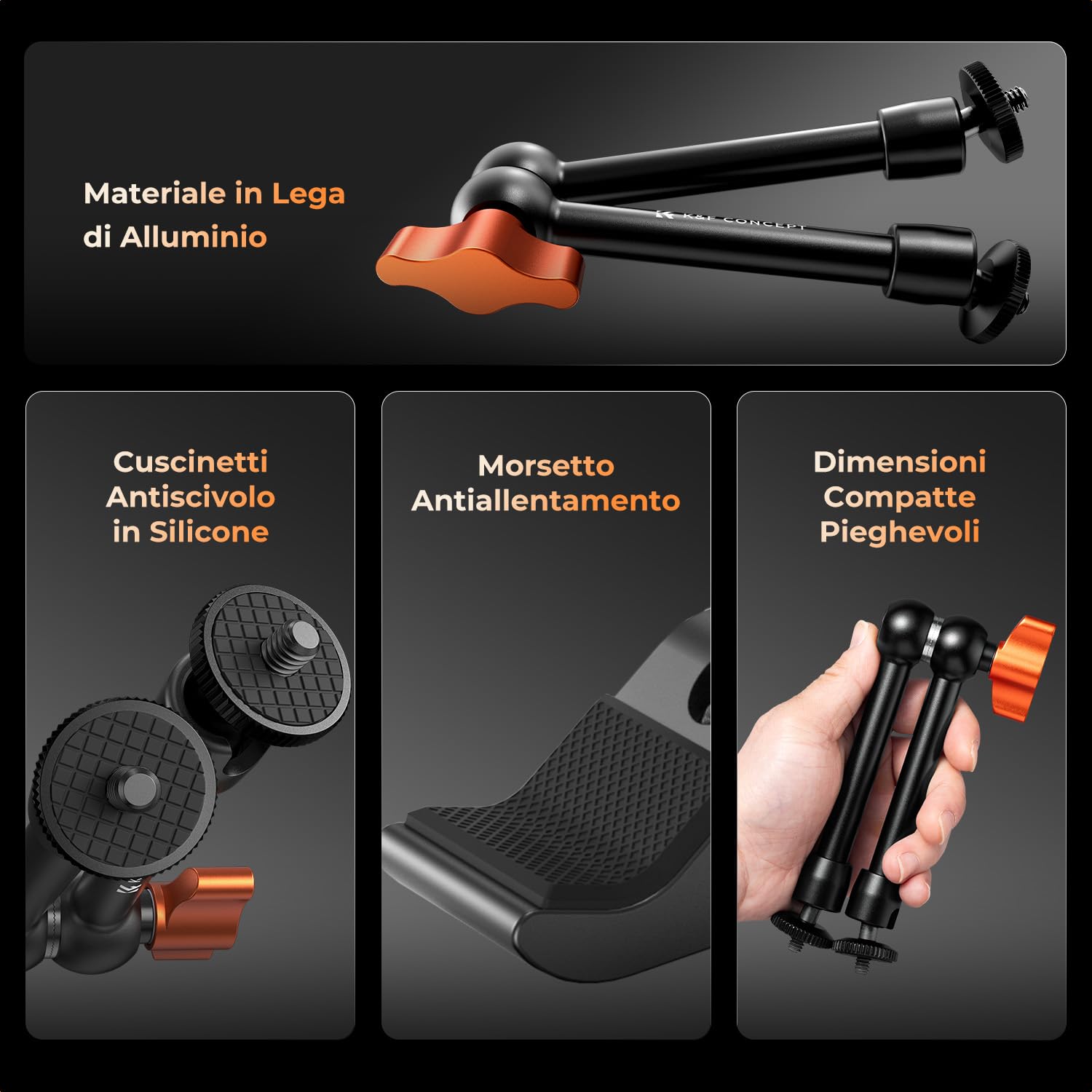 Braccio Magico K&F CONCEPT 9,8 Pollici con Morsetto - Dettaglio