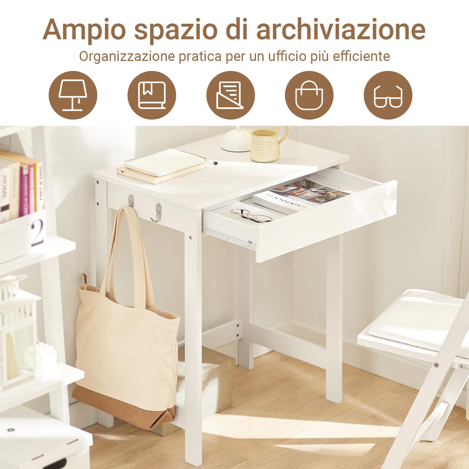 Piccola Scrivania Con 4 Cassetti A Destra, Bianco, H: 77 Cm, L: 90 Cm P 50 Cm 92265943