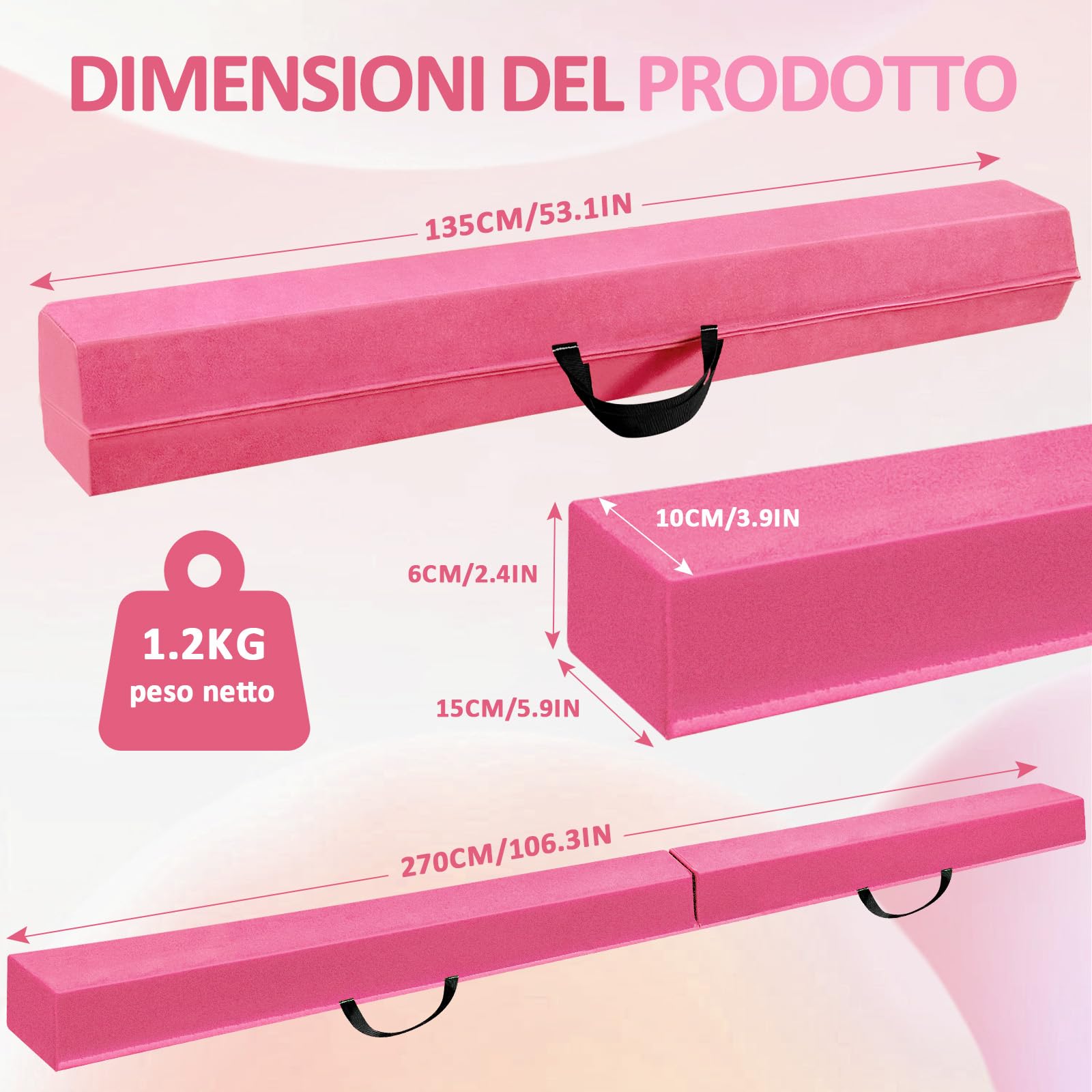 LeapBeast Trave Ginnastica Artistica per Casa 240/270/300 cm in Strati Floccanti, Trave di Equilibrio Pieghevole con Fondo Antiscivolo per Bambini, Principianti e Ginnasti Professionisti