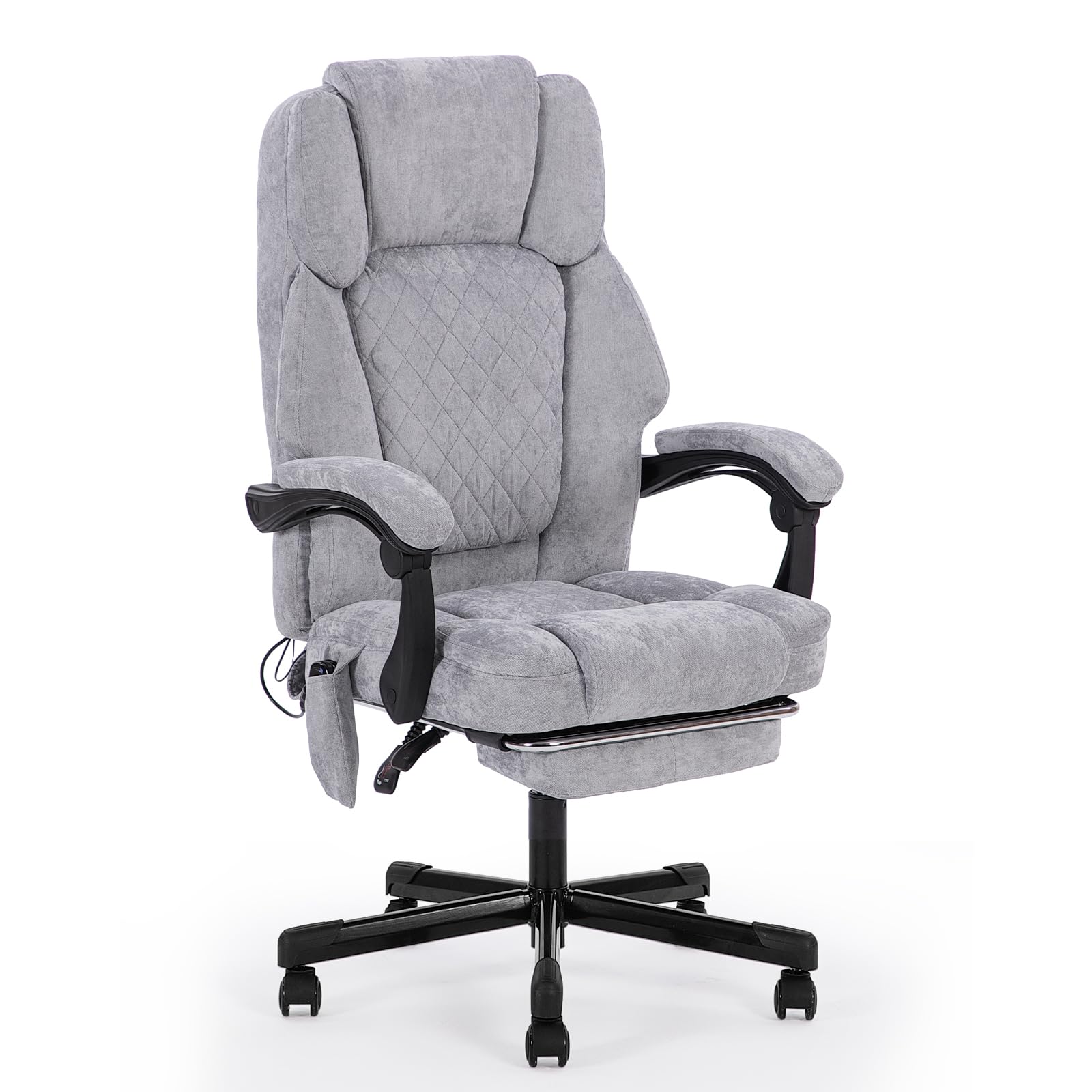 bürostuhl ergonomisch,Massage und Wärmesessel Stuhl, drehstuhl mit fußstütze, möbel für arbeitszimmer, pc Stuhl, chefsessel, Stoff (grau)