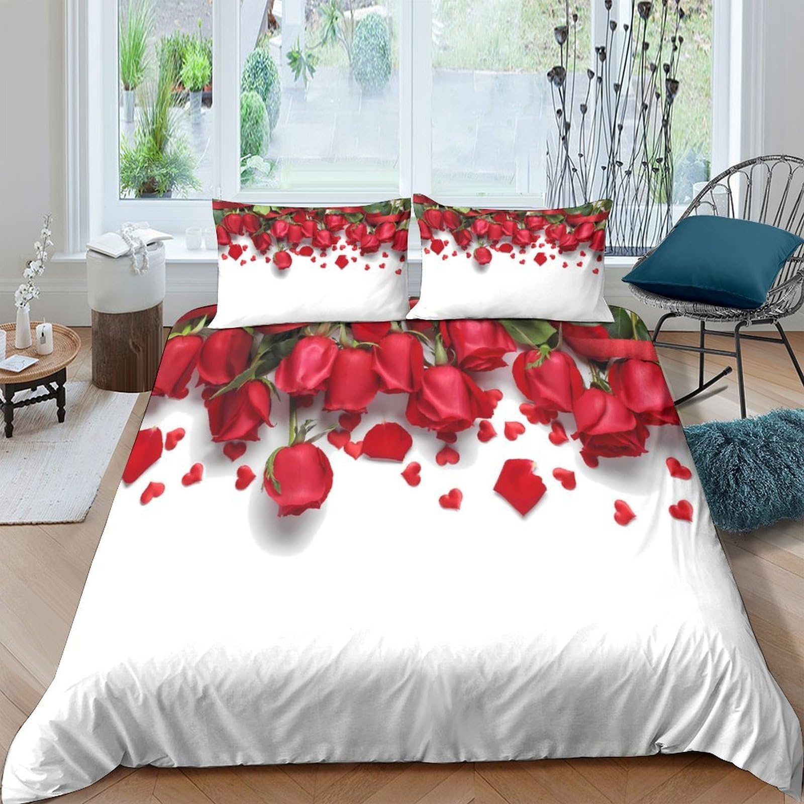 Ctjqhvkz Style-8 3D Printed Red Rose Fitted Sheet Microfiber Romantic Petal Bed Cover Anti-Slip Easy Care For Bedroom Guest Room Single（135X200cm）