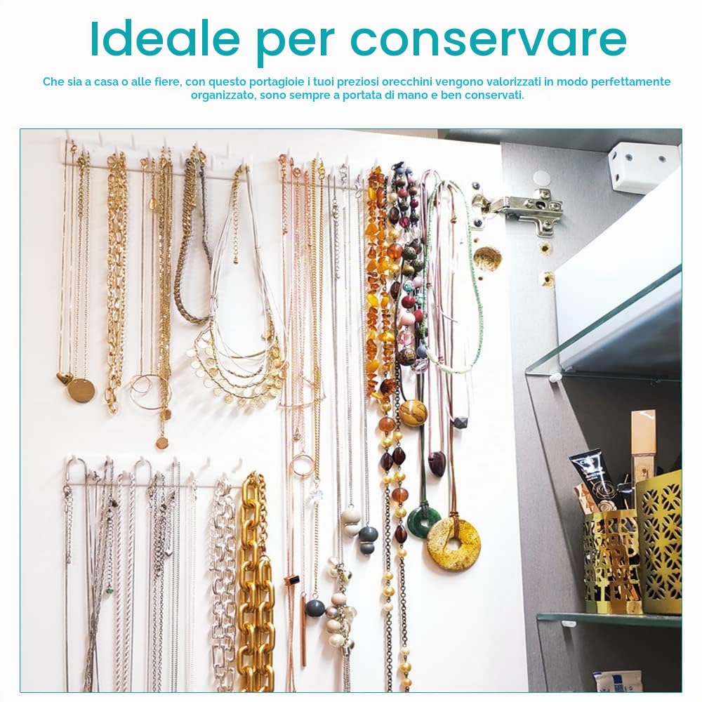 Porta Collane da Parete, Ganci per Appendere Gioielli Autoadesivo - Organizer Adesivo per Collane, Bracciali e Anelli