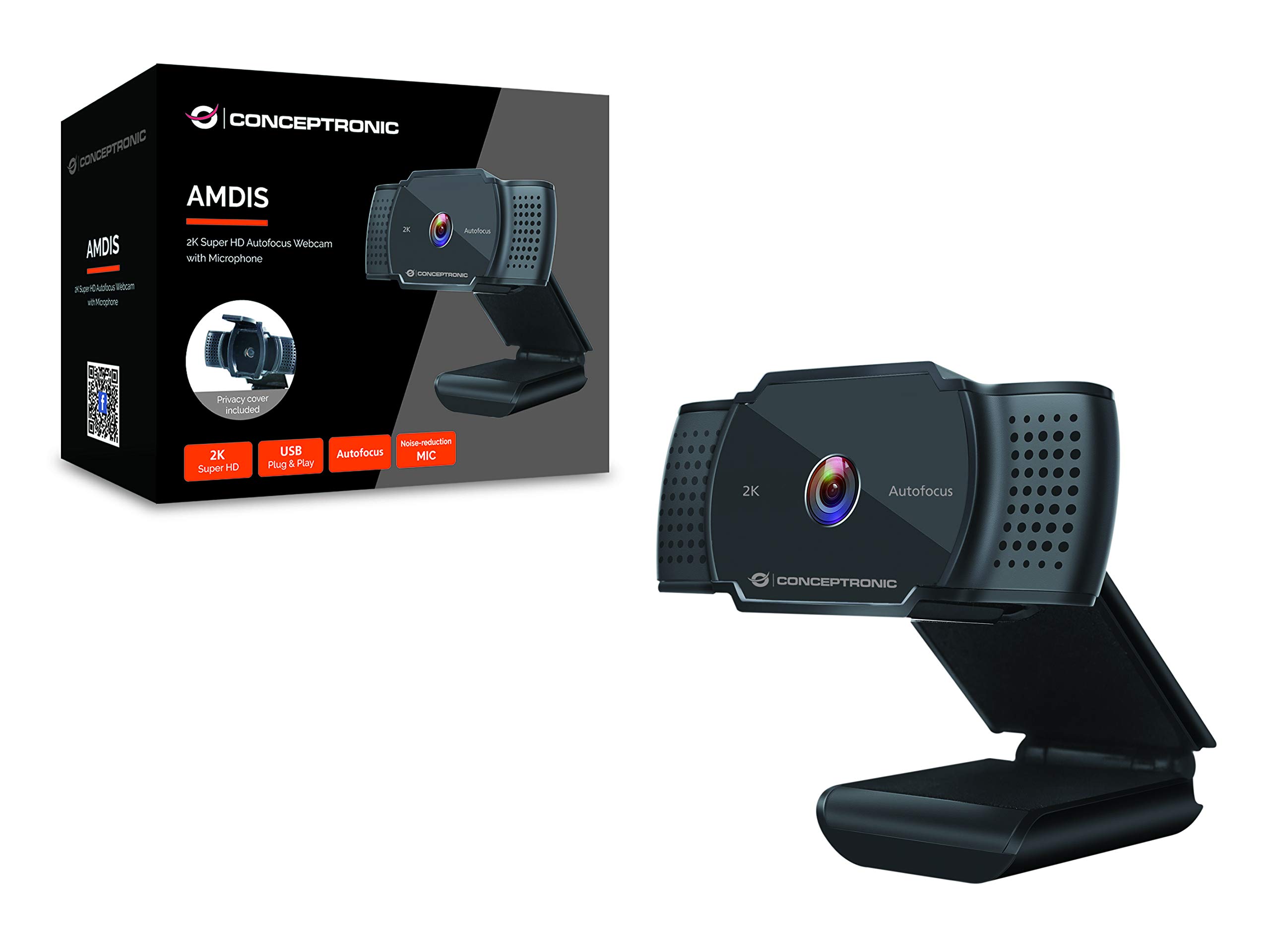 Conceptronic AMDIS02B 2K Super HD Autofocus Webcam with Microphone