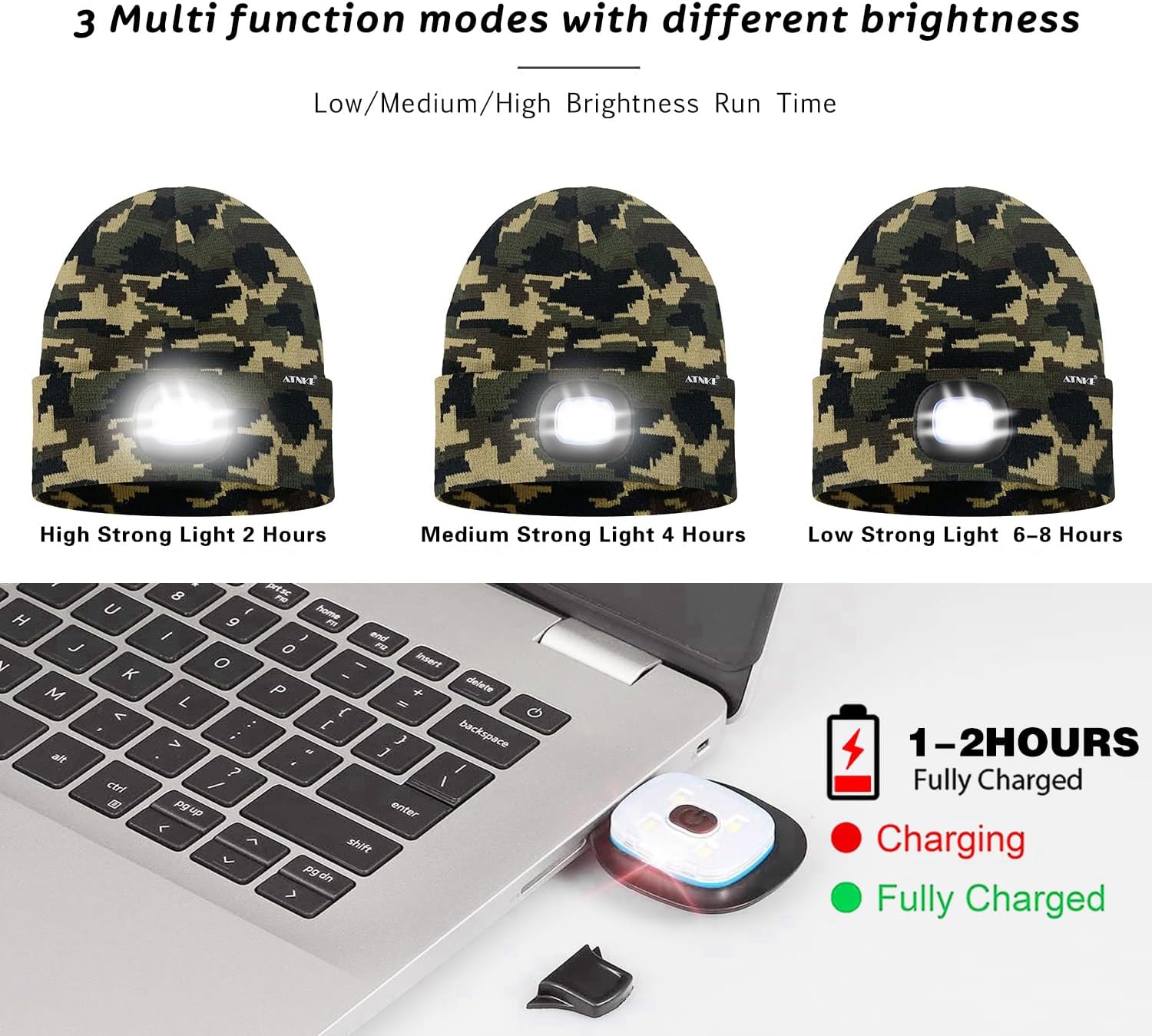 ATNKE LED Lighted Beanie Hat,USB Rechargeable 4 LED Running Headlamp Bright Cap with The Light Gifts for Men and Women - Image 5
