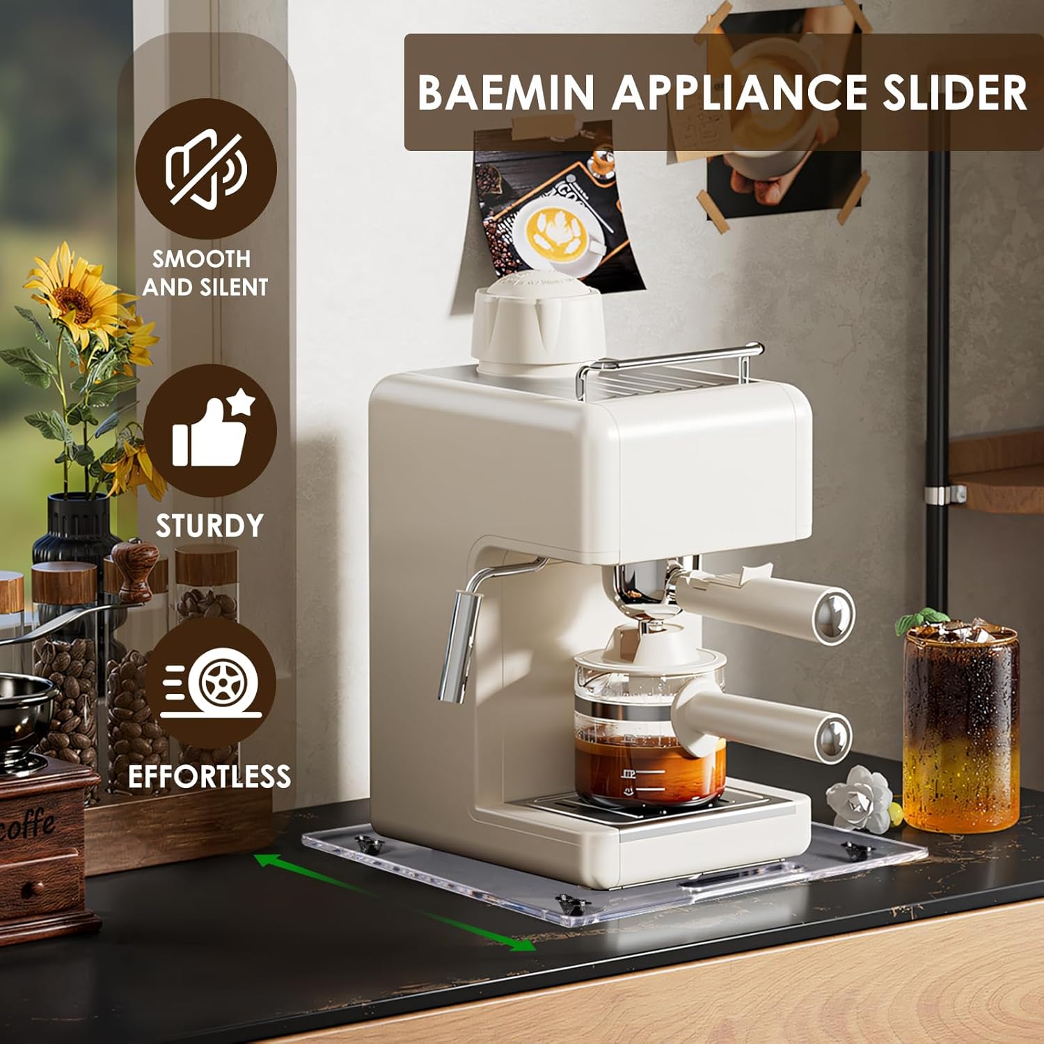 Acrylic Appliance Slider with Rubber Wheels, Sliding Tray for Heavy Kitchen Appliances, Coffee Maker Slider Tray for Counter, Countertop Moving Tray Accessories for Kitchen - 13" x 14" (Clear)