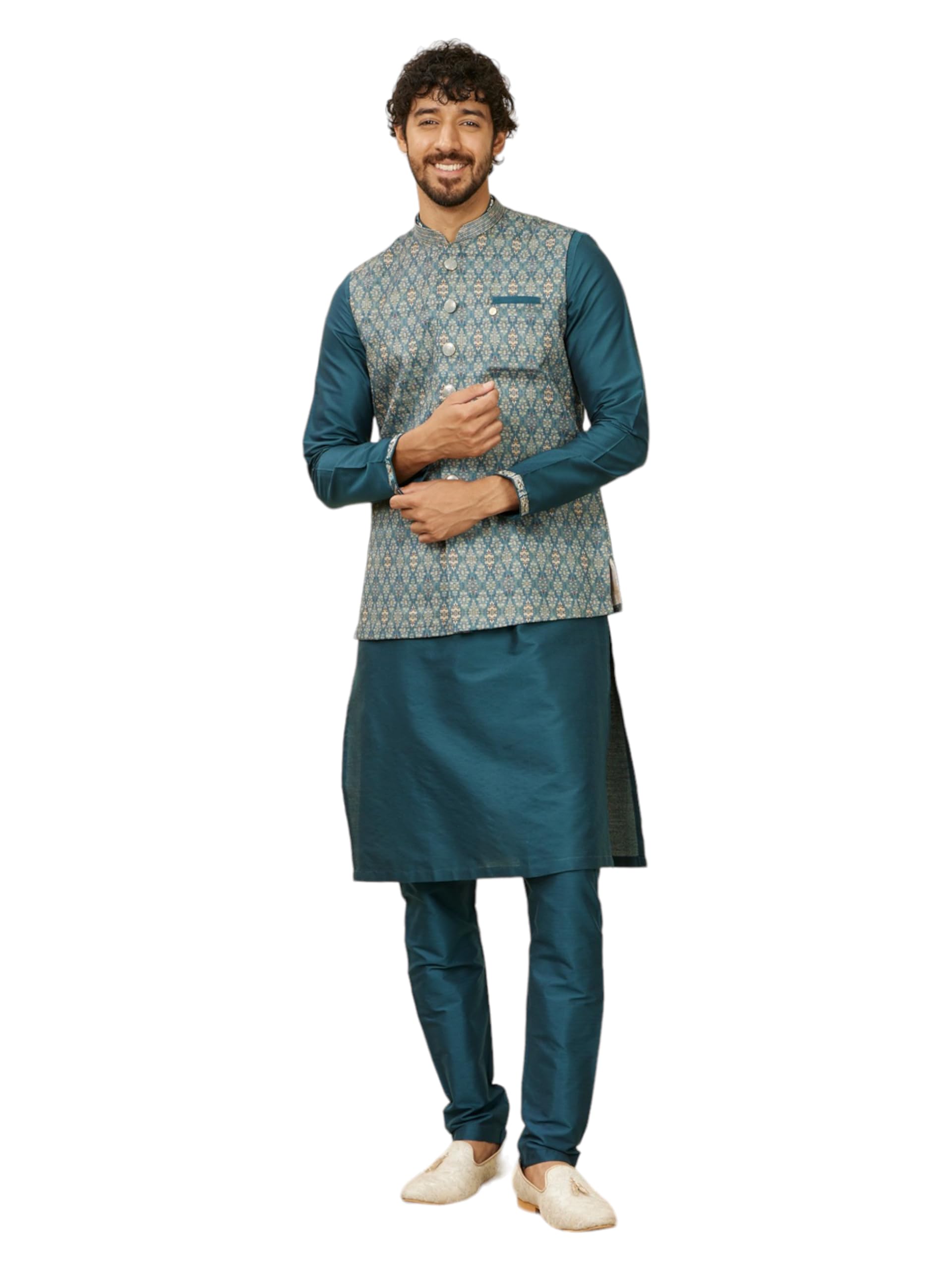 manyavar Men's Art Silk Printed|Embroidery Jacket (1pc)-picture-18
