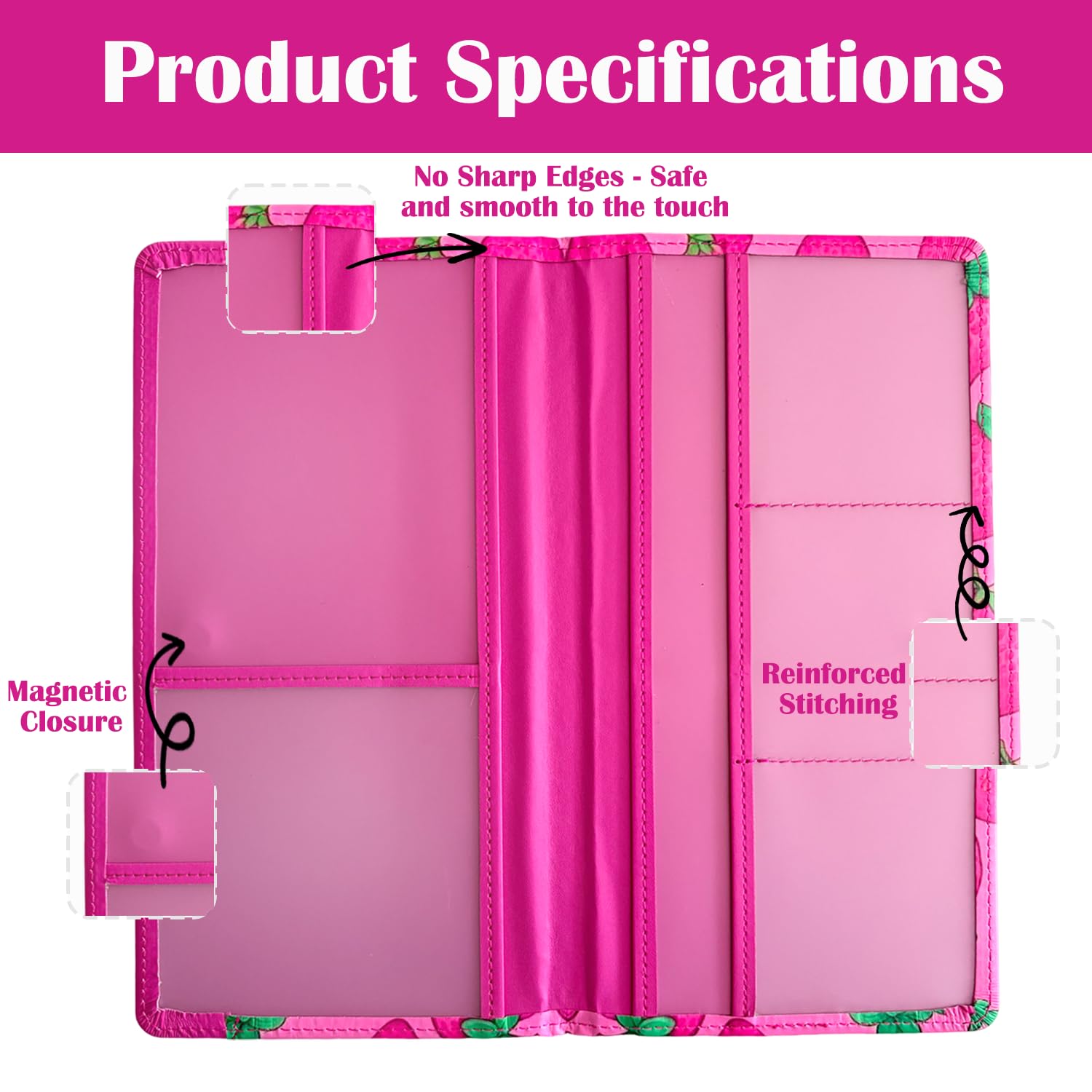 Porta libretto e assicurazione auto con chiusura magnetica, organizer universale per documenti per patente, carte di assicurazione e vano portaoggetti (fragola, rosa acceso)