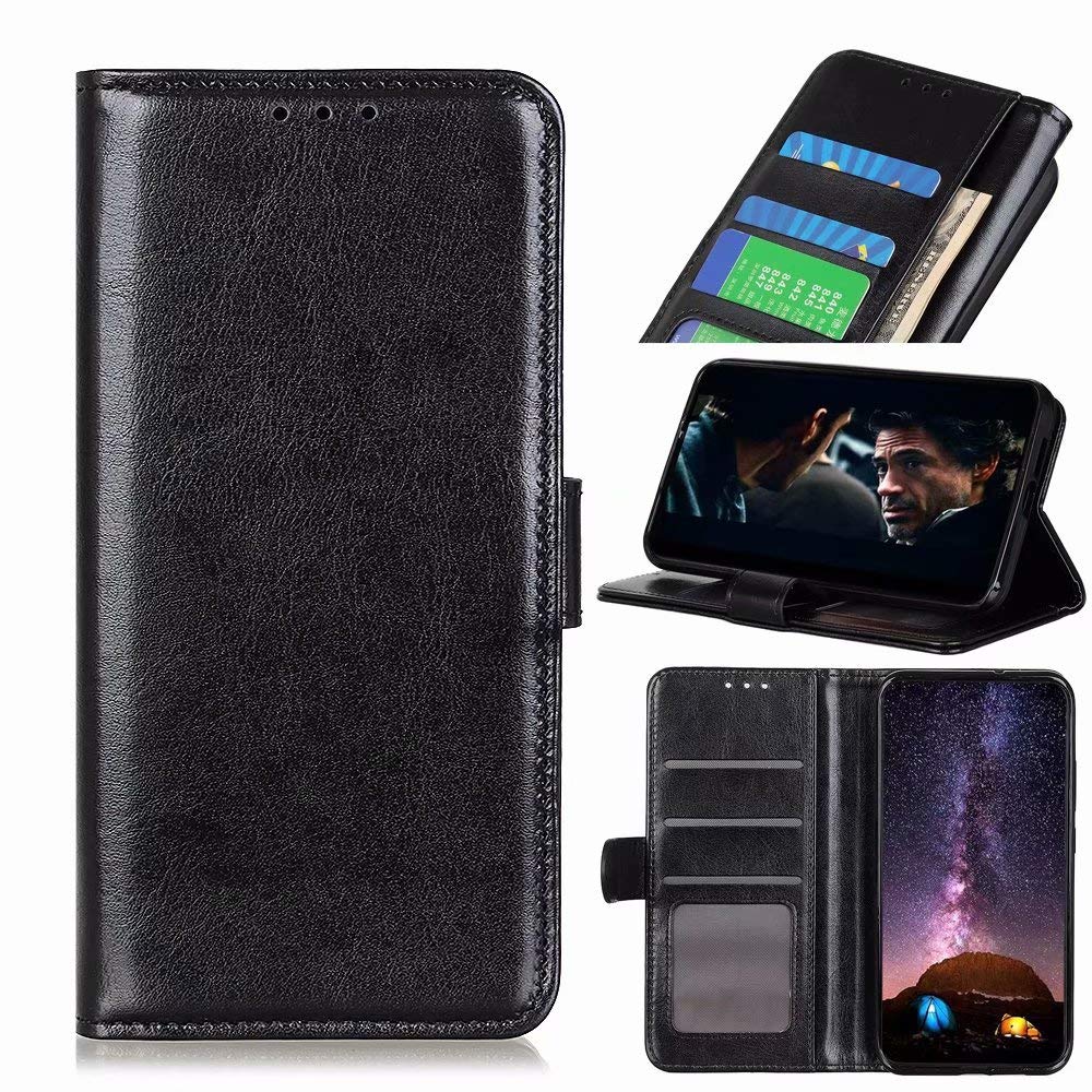 GARITANE Leather Flip Case for Samsung Galaxy M31,Slim Cover Crazy Horse Pattern Leather Wallet with Kickstand Card Slots Magnetic Closure (Black)