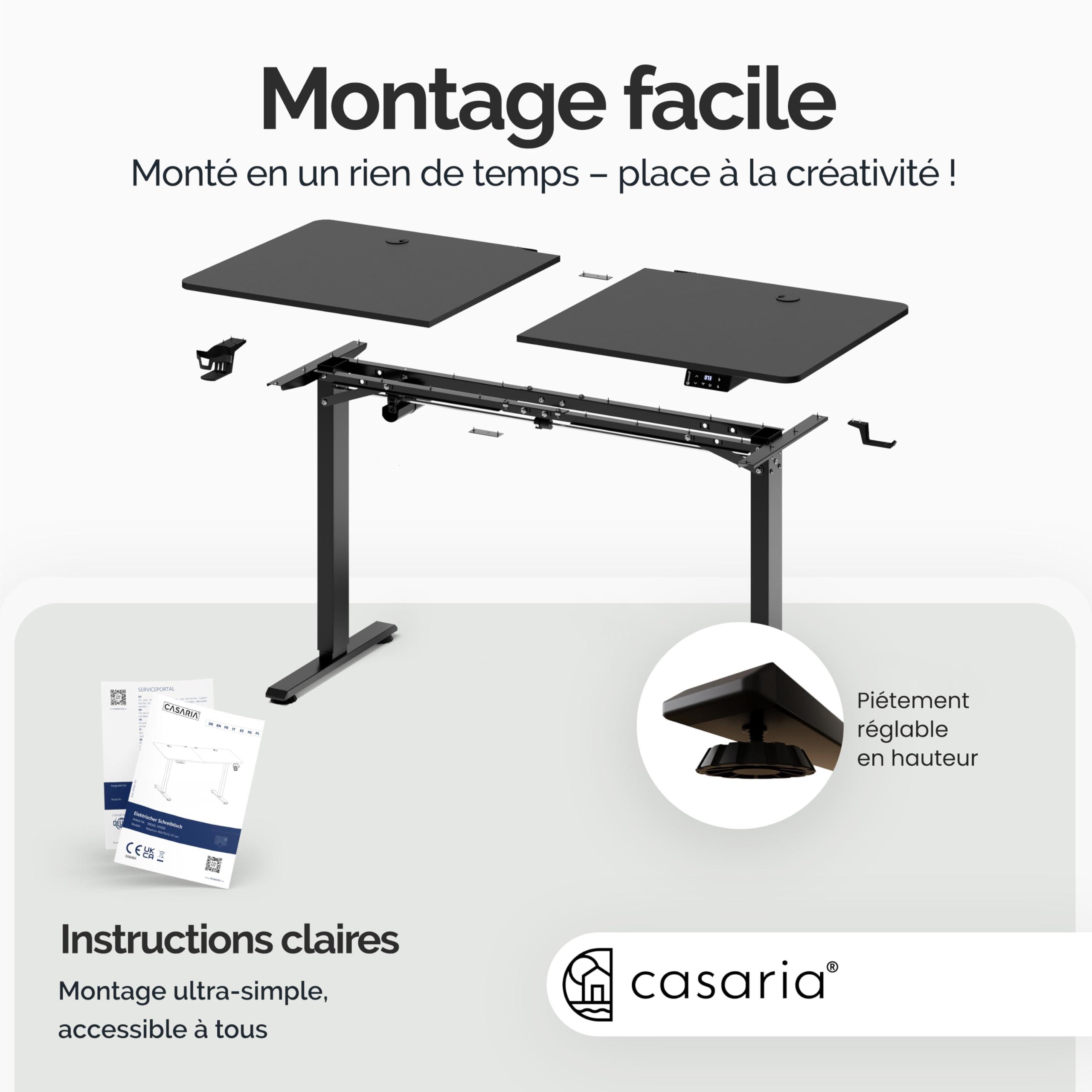 Casaria Bureau réglable en Hauteur électrique Noir 140cm Bureau Assis Debout écran LCD Support Accessoires télétravail