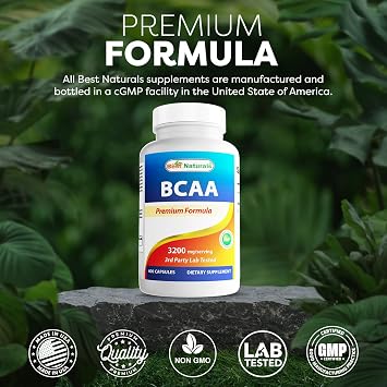 Best Naturals BCAA Branch Chain Amino Acid, 3200mg per Serving, 400 Capsules - Pharmaceutical Grade - 100% Pure Instantized Formula | Pre/Post Workout Bodybuilding Supplement | Boost Muscle Growth