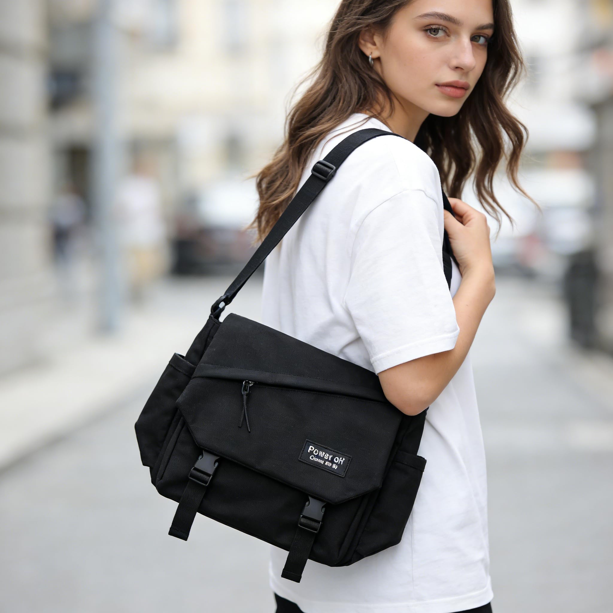 Black Medium Crossbody Bag,Solid Color Simple Trendy Stylish Sling Purse,Lightweight Stylish Handbag for Women Outdoor Leisure Activities