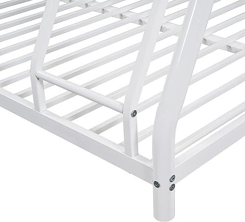 Miniatura 7 de Literas de tamaño individual sobre matrimonial, marco de cama de metal resistente con barandilla de seguridad y escalera para dormitorio compartido,