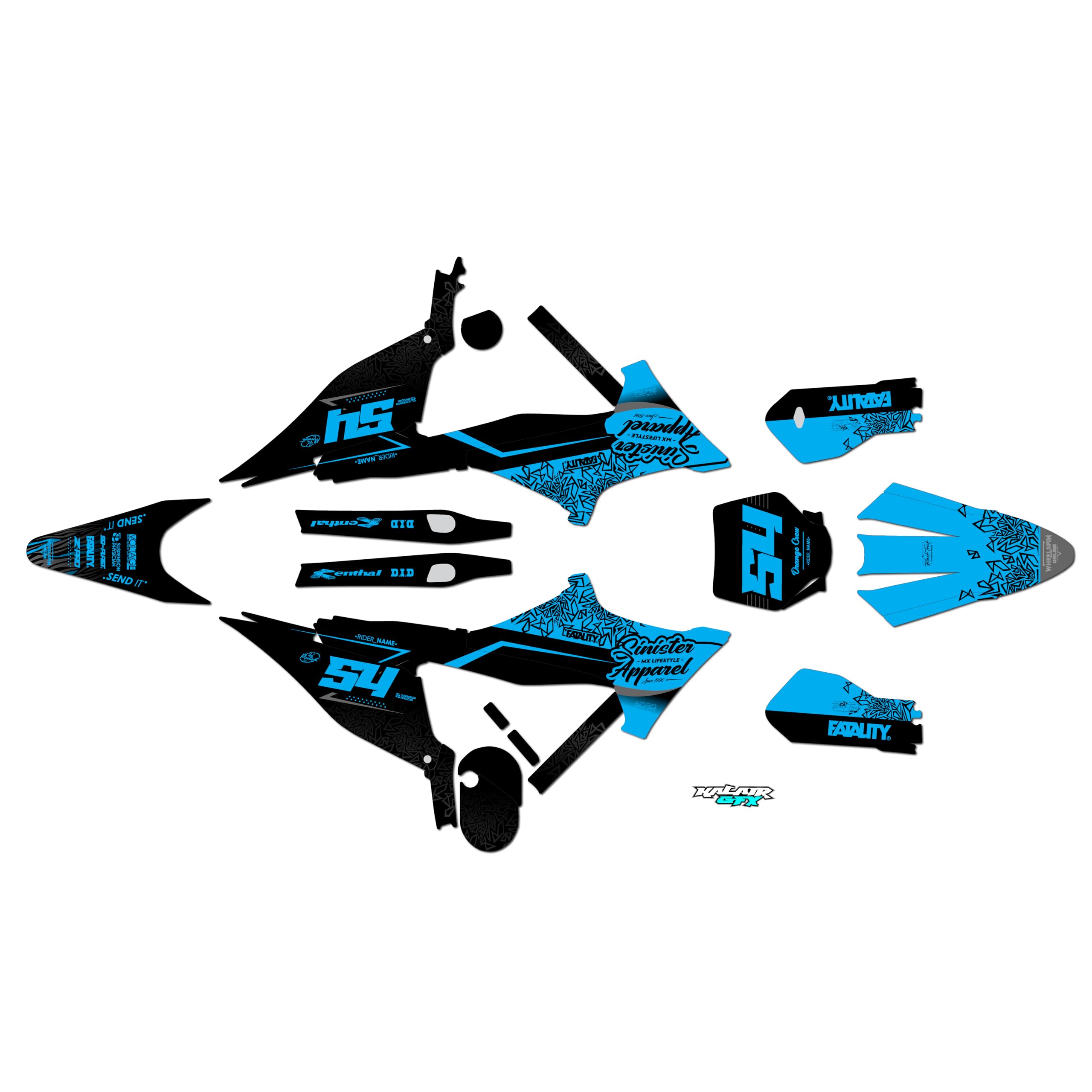 Graphics Kit for Stark Future-Varg Electric Dirt Bike (All Years) FATALITY Series Cyan 16 Mil - Dirt bike Custom Racing Graphics Decals Stickers Kit, no-plastics