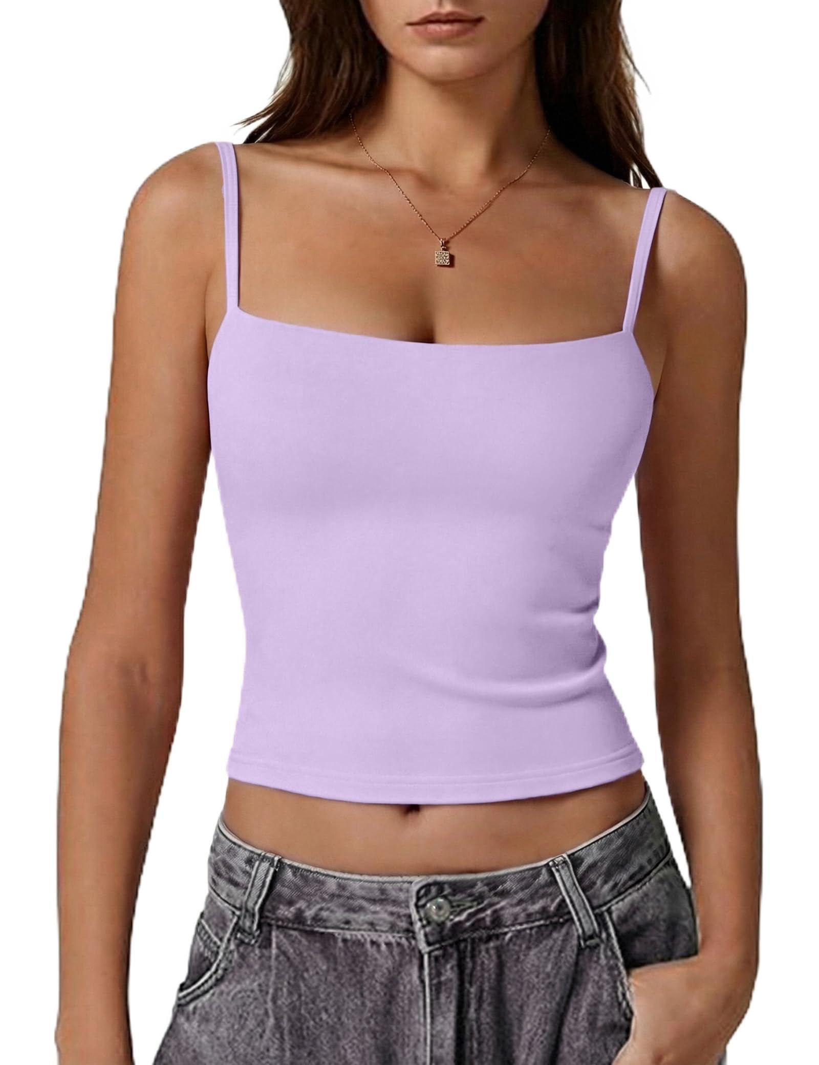 Gyabnw Damen Tank Top Y2K Doppellagiges Slim Fit Spaghetti T-Shirt mit Verstellbaren Schulterträgern