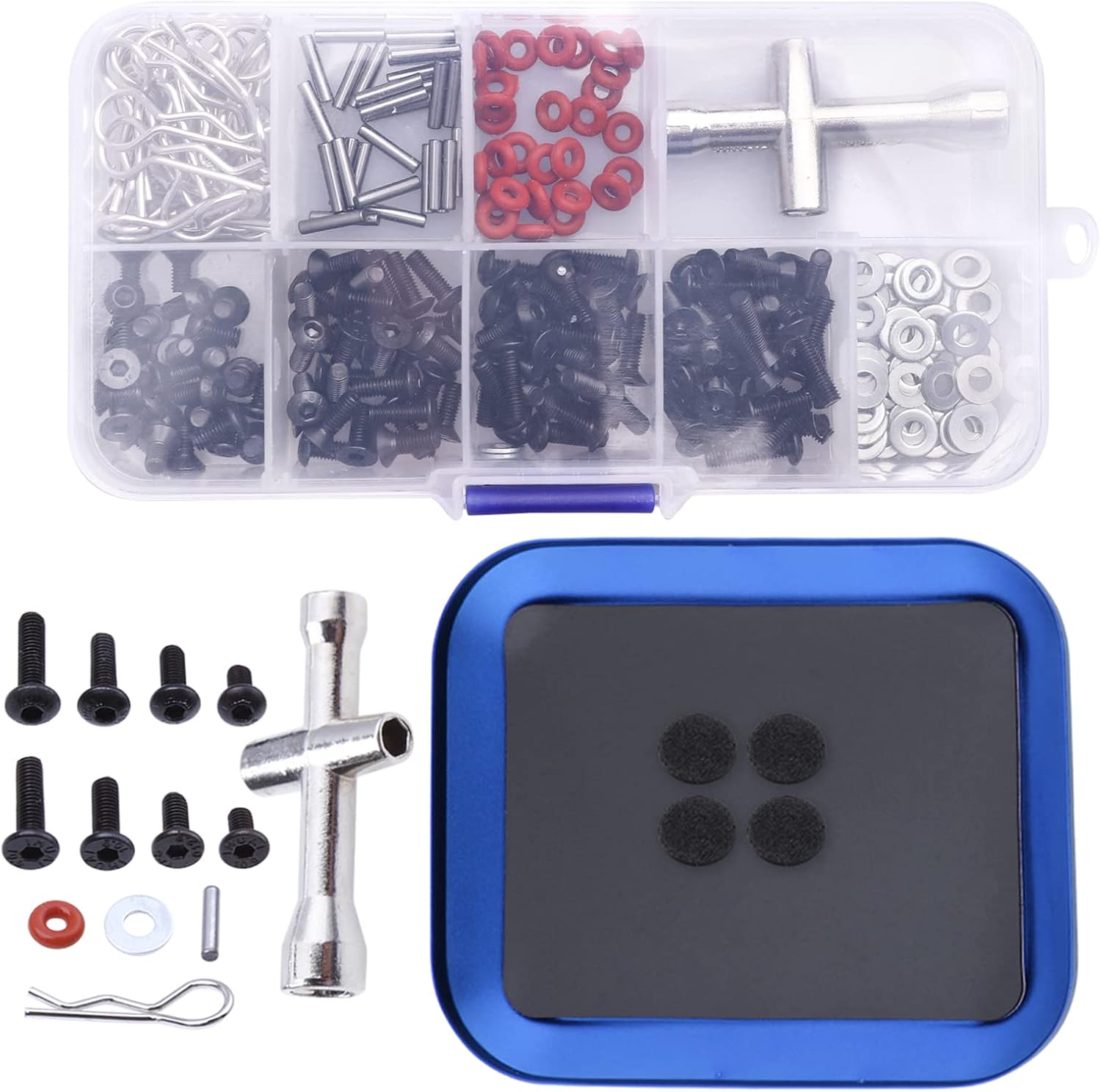 241pcs RC Screws Kit M3 Hex Screw & Screw Tray Repair Tool Hardware Fastener Set for RC Hobby Universal Accessories for Traxxas Arrma Axial Redcat SCX10 Losi HPI 1/8 1/10 Scale RC Cars Crawler
