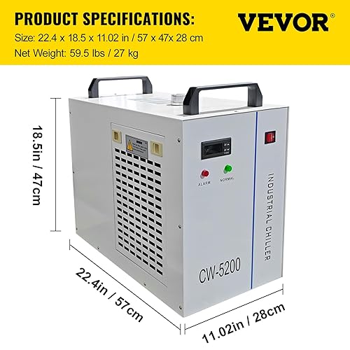 Miniatura 9 de VEVOR Enfriador de agua industrial, CW5200DG, 8.5L 1400W 0.93HP enfriador de agua, enfría 5200 BTUhora enfriador de agua de termólisis, para CO2 130