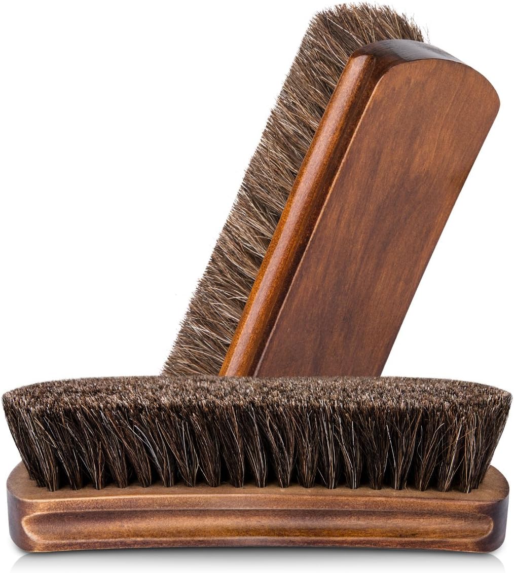 6.7" Horsehair Shoe Shine Brushes with Horse Hair Bristles for Boots, Shoes & Other Leather Care, 2 Pack