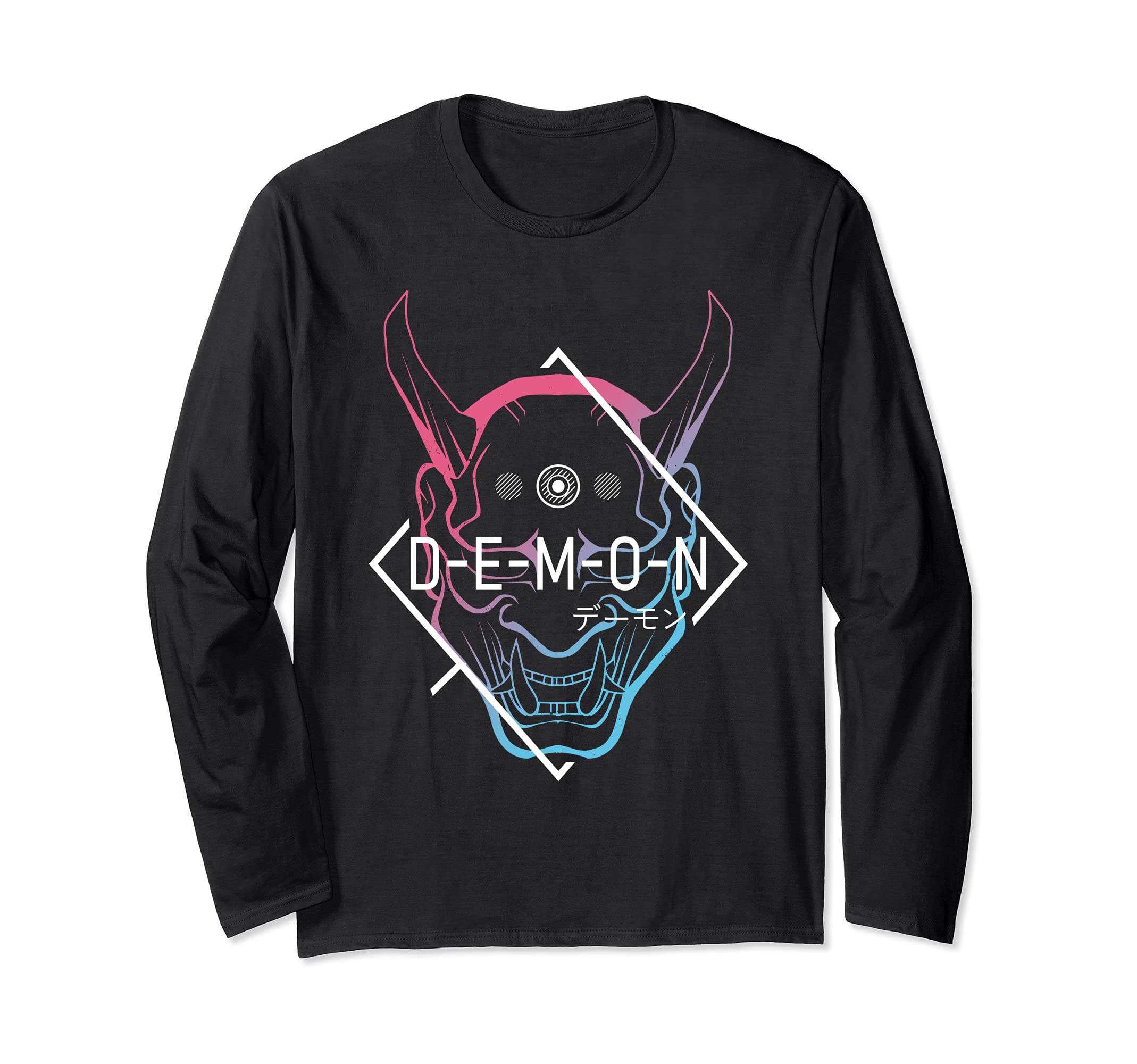 Japanese Oni Mask Demon Ogre - Aesthetic Japan Samurai Long Sleeve T-Shirt, Black