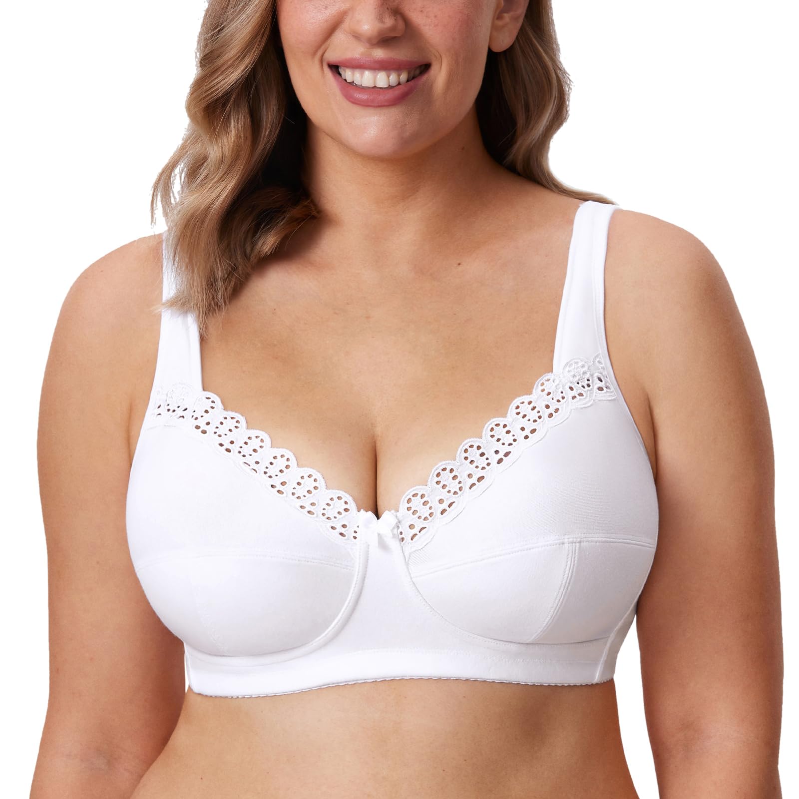 DELIMIRA Reggiseno Cotone Senza Ferretto in Pizzo Taglie Forti Morbido Senza Imbottitura Coppa Piena