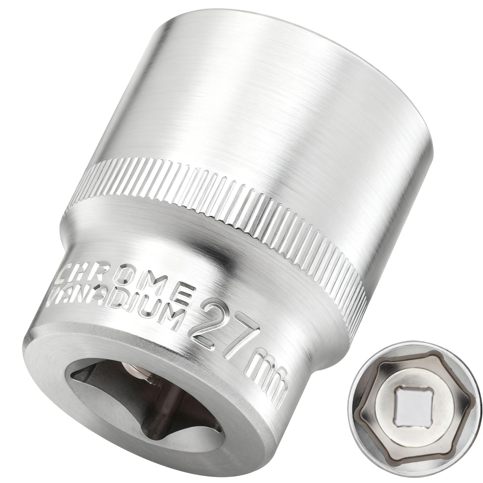 DAKCOS 27mm Socket 1/2" Drive 6 Ponit Wrench Socket Drive Shaft Tool Power Sockets, CR-MO