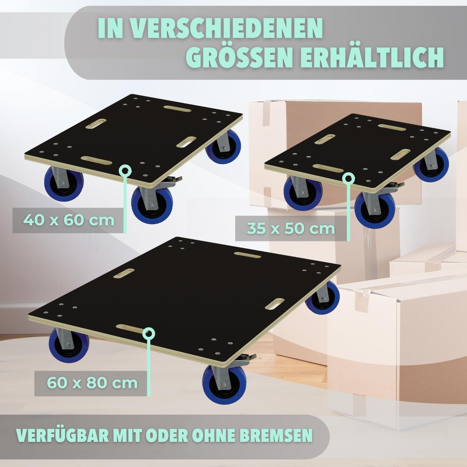 HAGO24 Möbelroller ohne Bremse in 35x50cm I Schwerlast-Rollbrett bis 800kg I Möbel-Transportroller mit Griffmulden I hochwertiger Rollwagen für Umzug I Stabile Transporthilfe mit Rollen