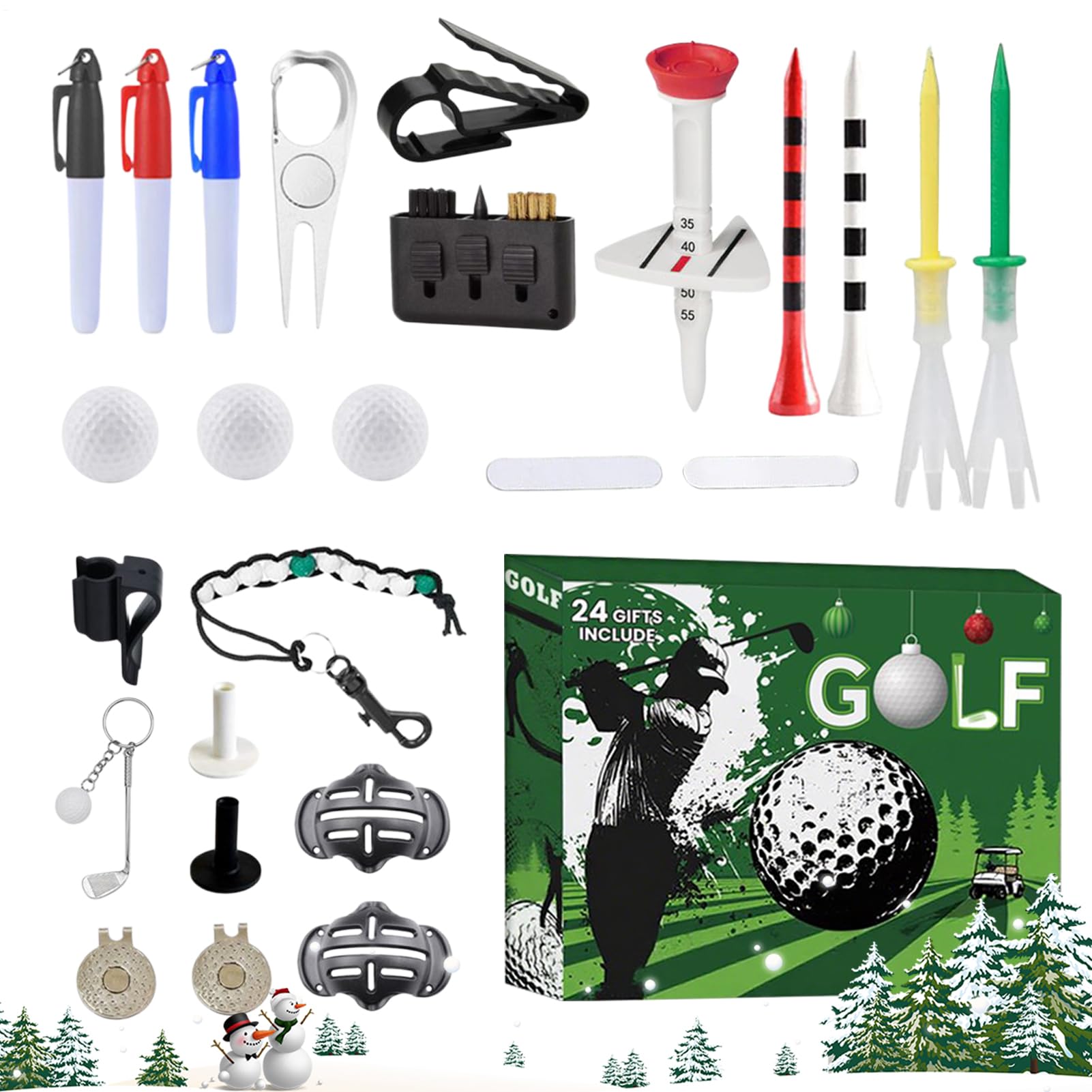 Calendario del conto alla rovescia, 24 calendari 'Avvento di Natale con palline da golf e tè | Accessori sportivi con pennarello per la festa del papà, compleanno, festa, regalo per papà, marito, fidanzato