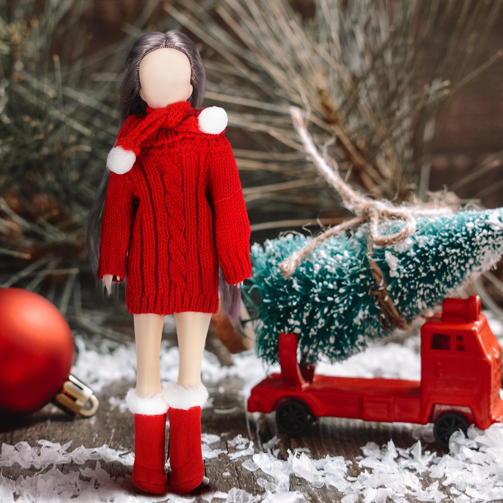 9 piezas de ropa de muñeca de Navidad de 11.5 pulgadas, accesorios de ropa de muñeca de invierno, incluye suéter de Papá Noel, zapatos, botas de nieve, pantalones cortos (negro, rojo, 2